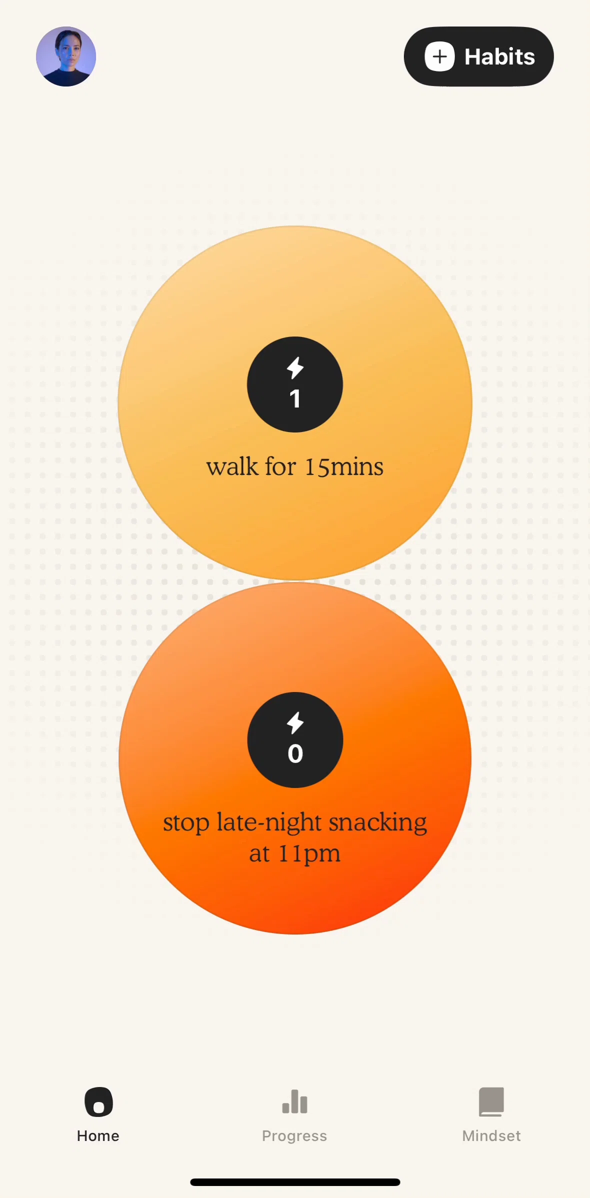 Atoms Screen screen in the Snoozing a habit flow