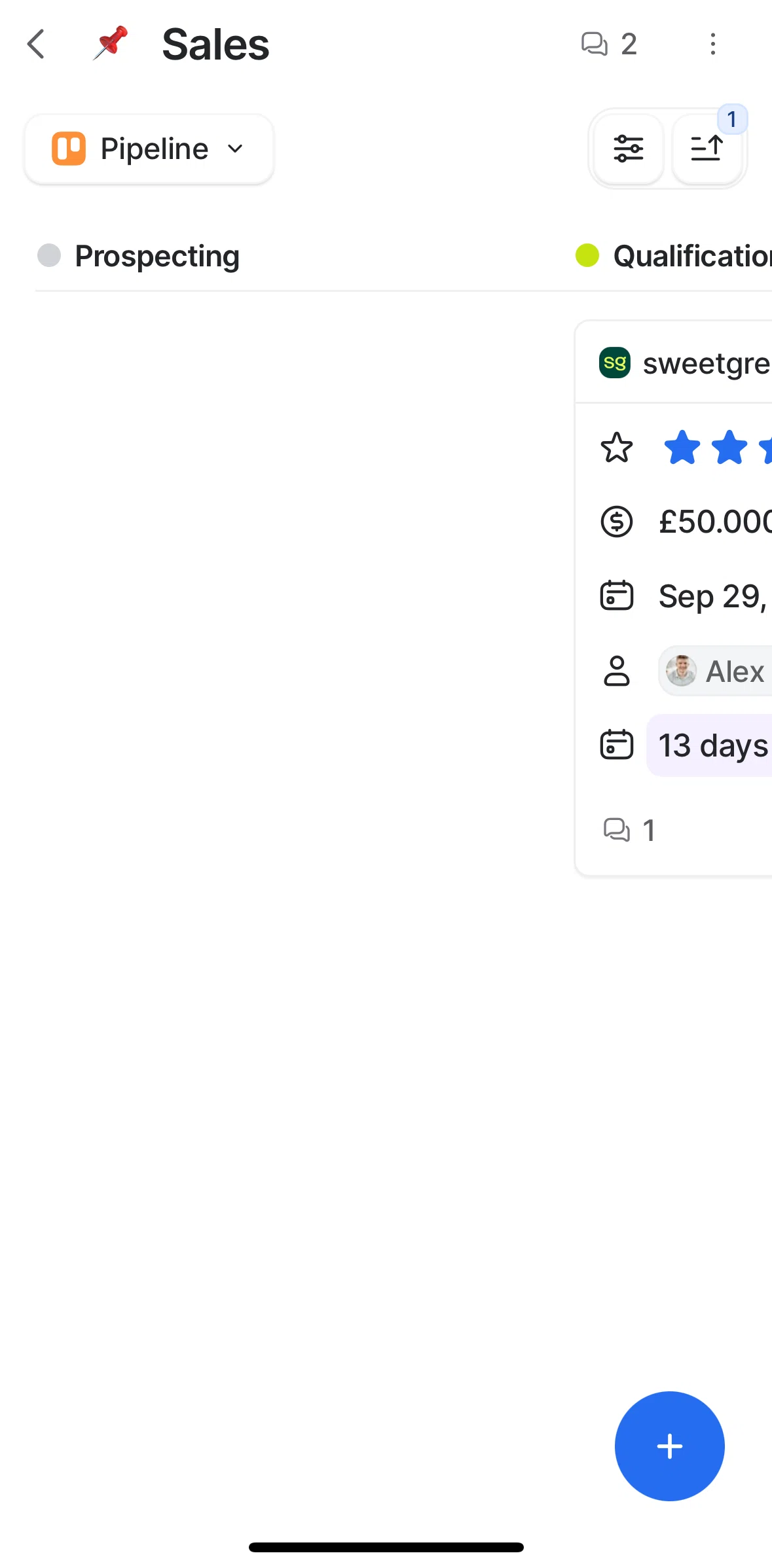 Attio Screen screen in the Adding a sales entry flow