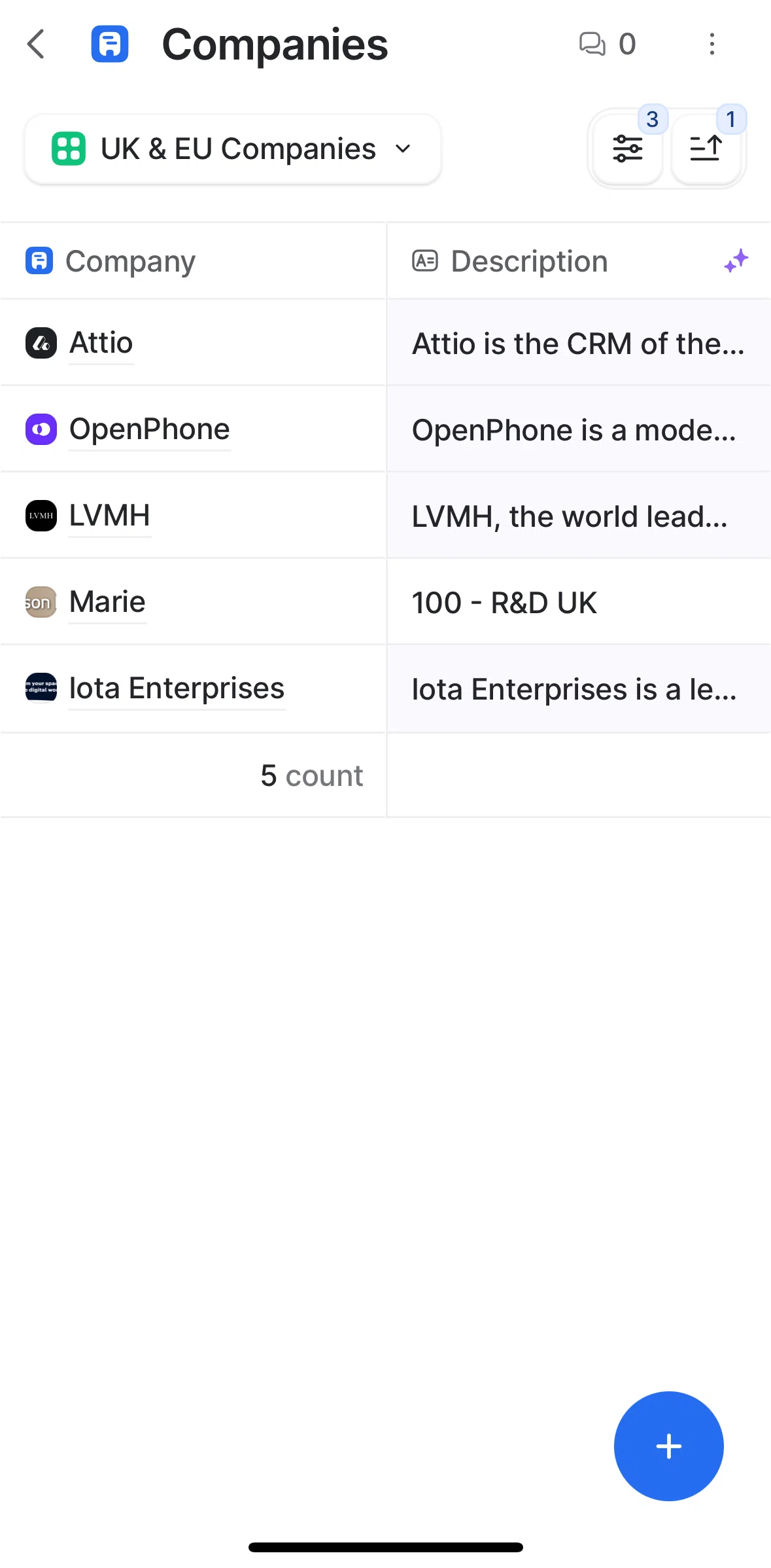 Attio Screen screen in the Creating a company flow
