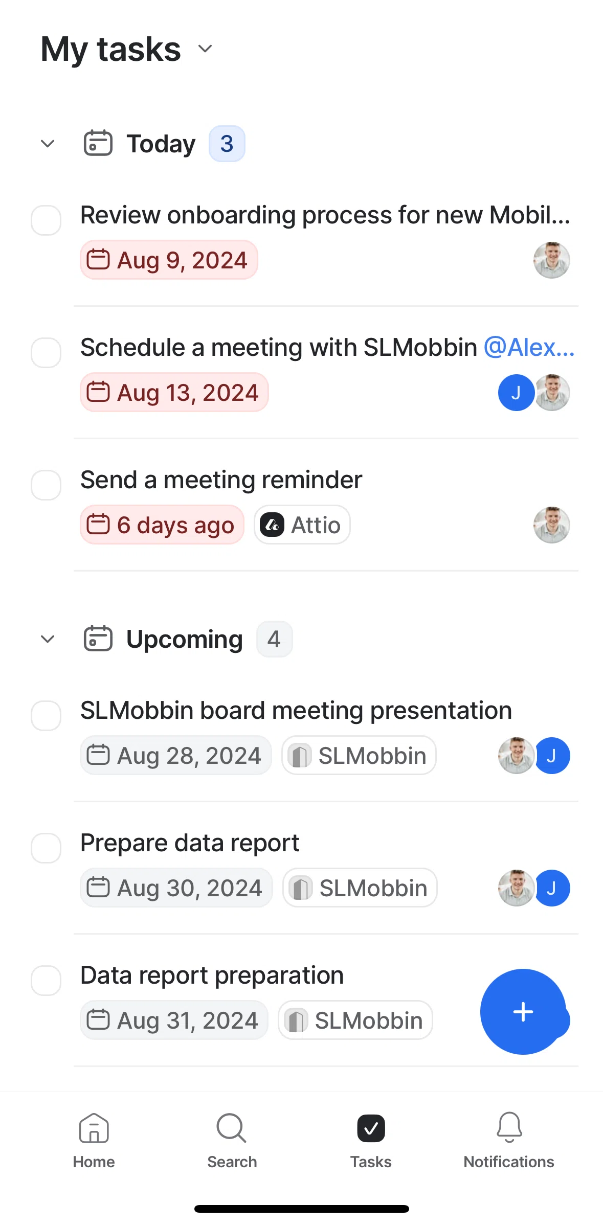 Attio Screen screen in the Creating a task flow