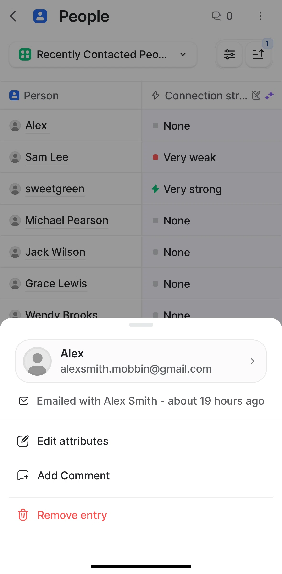 Attio Screen screen in the Person details flow