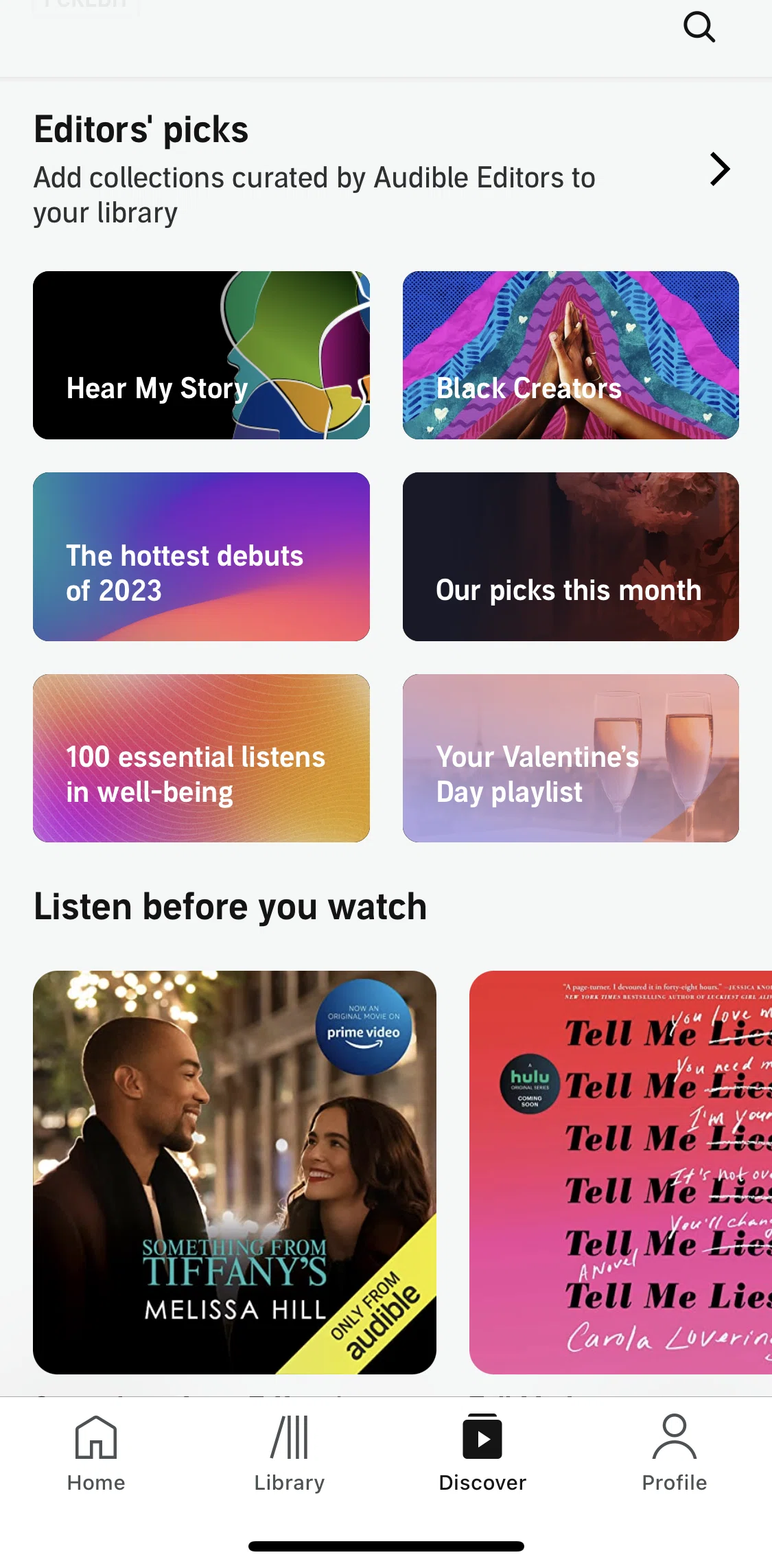 Audible Screen screen in the Browse all collections flow