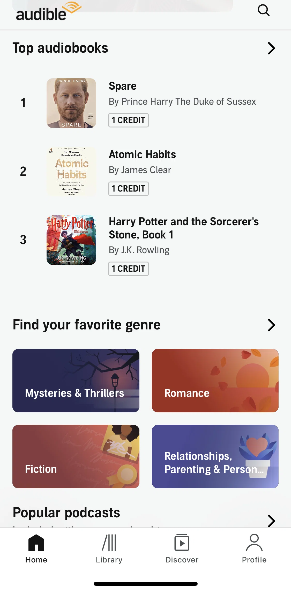 Audible Screen screen in the Daily charts flow