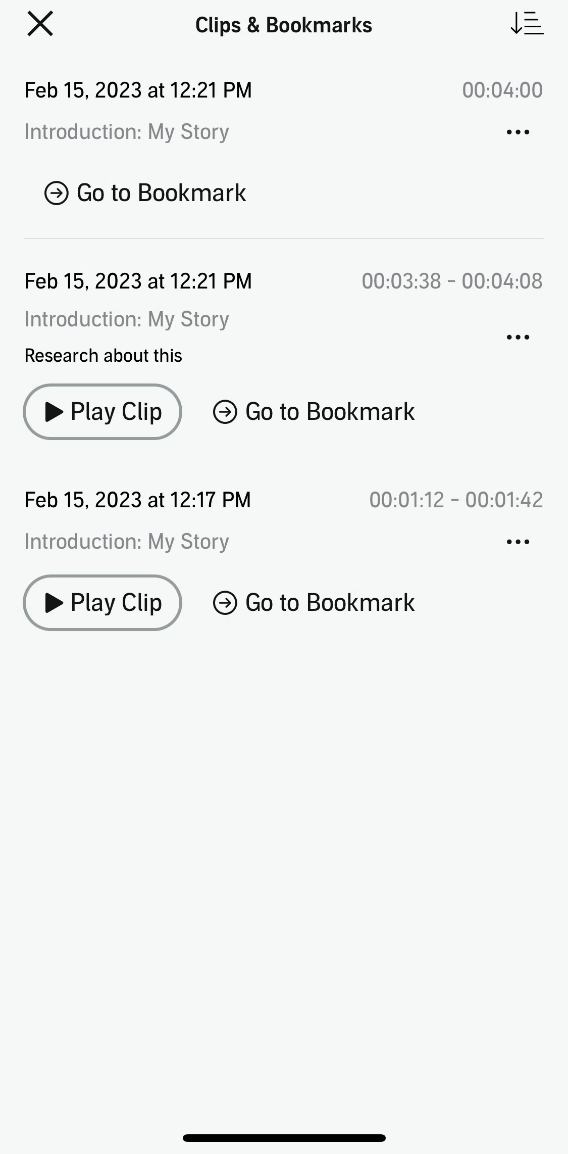Audible Screen screen in the Deleting clips and bookmarks flow