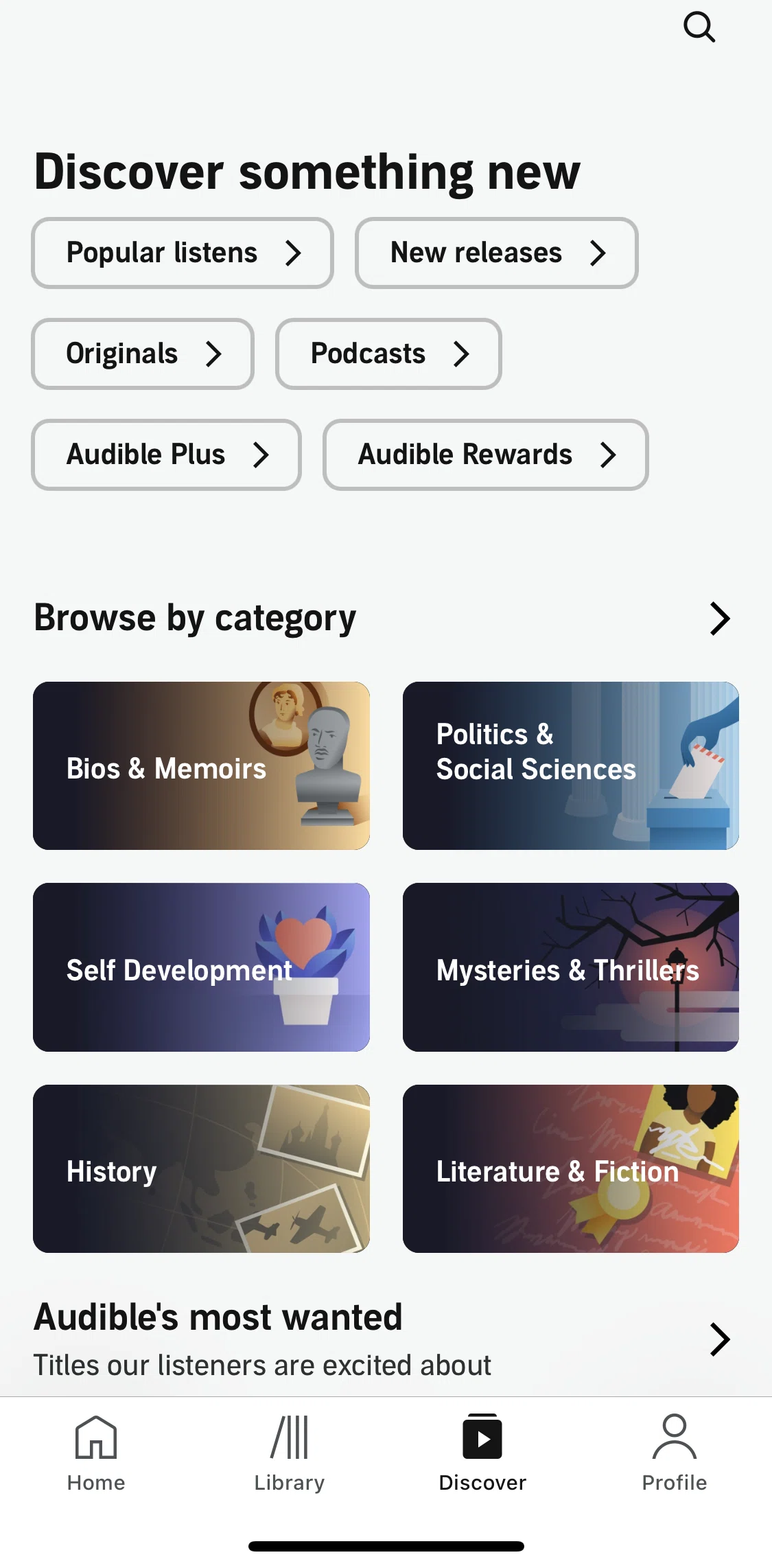 Audible Screen screen in the Discover flow