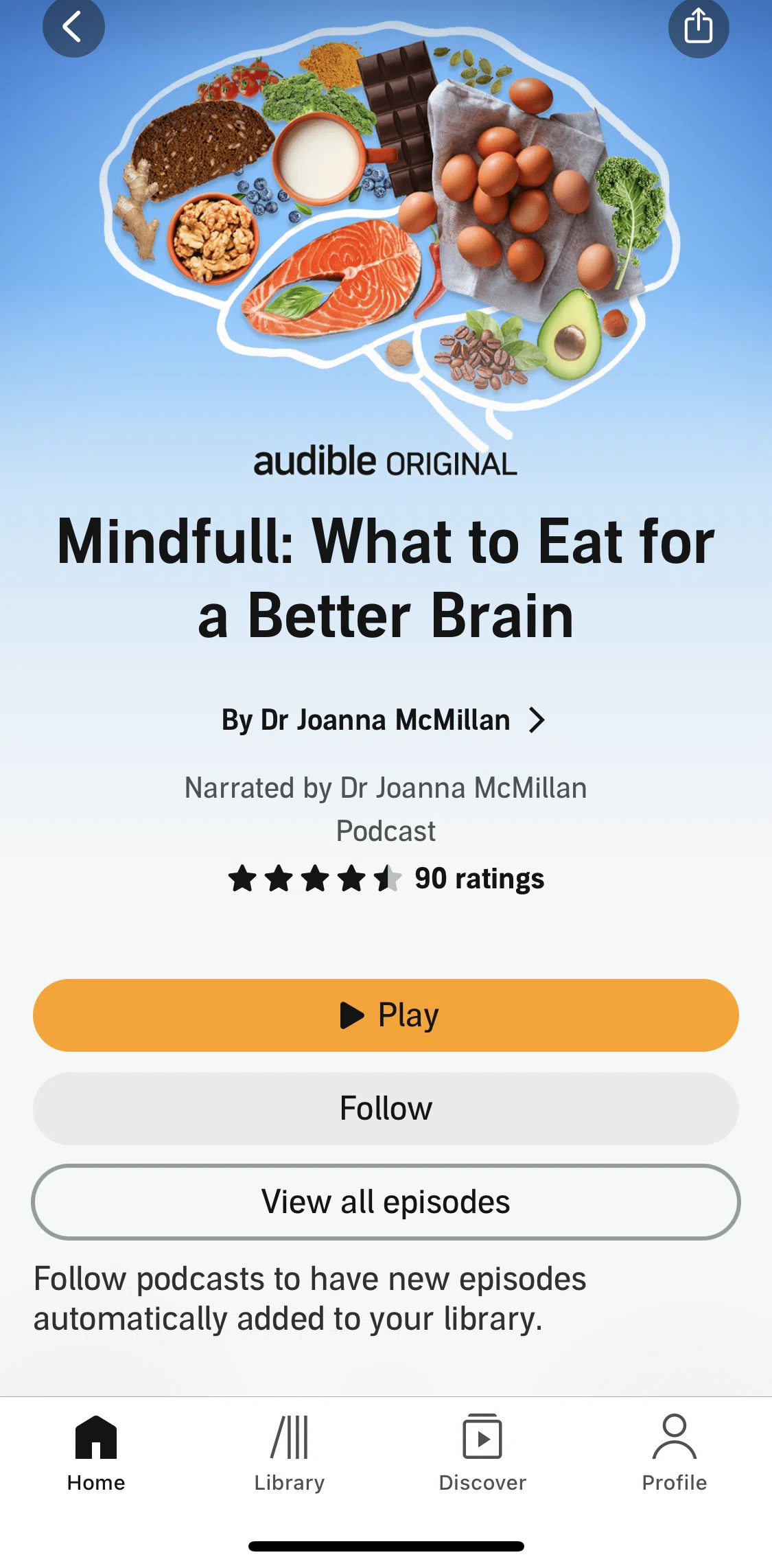 Audible Screen screen in the Following a podcast flow