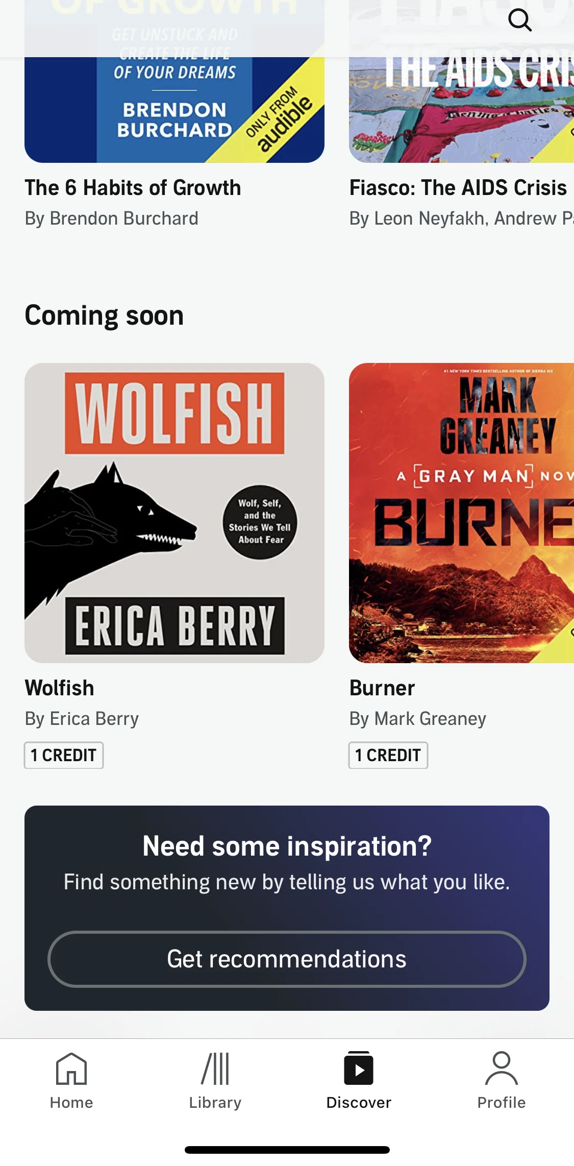 Audible Screen screen in the Getting recommendations flow