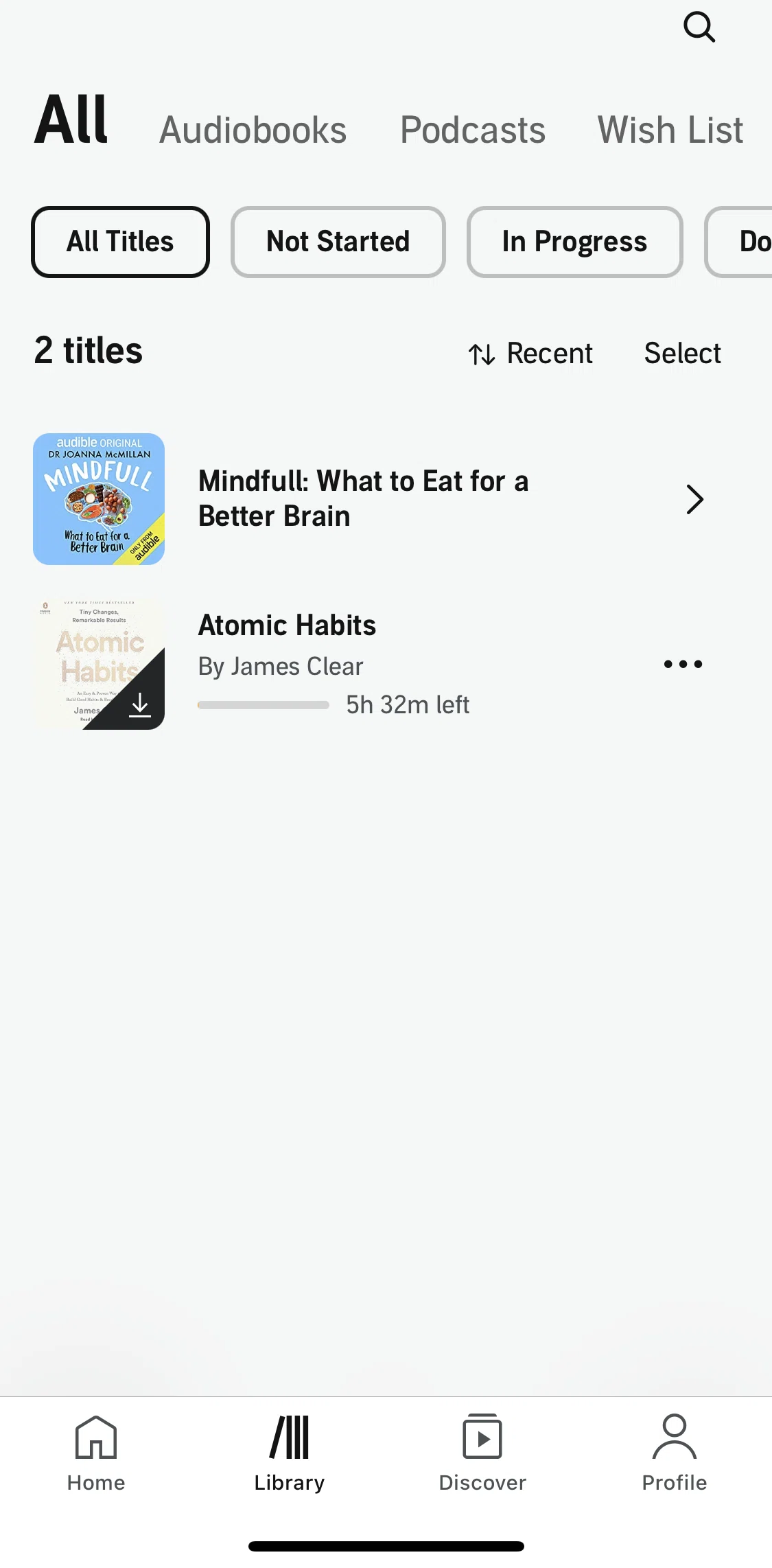 Audible Screen screen in the Library flow