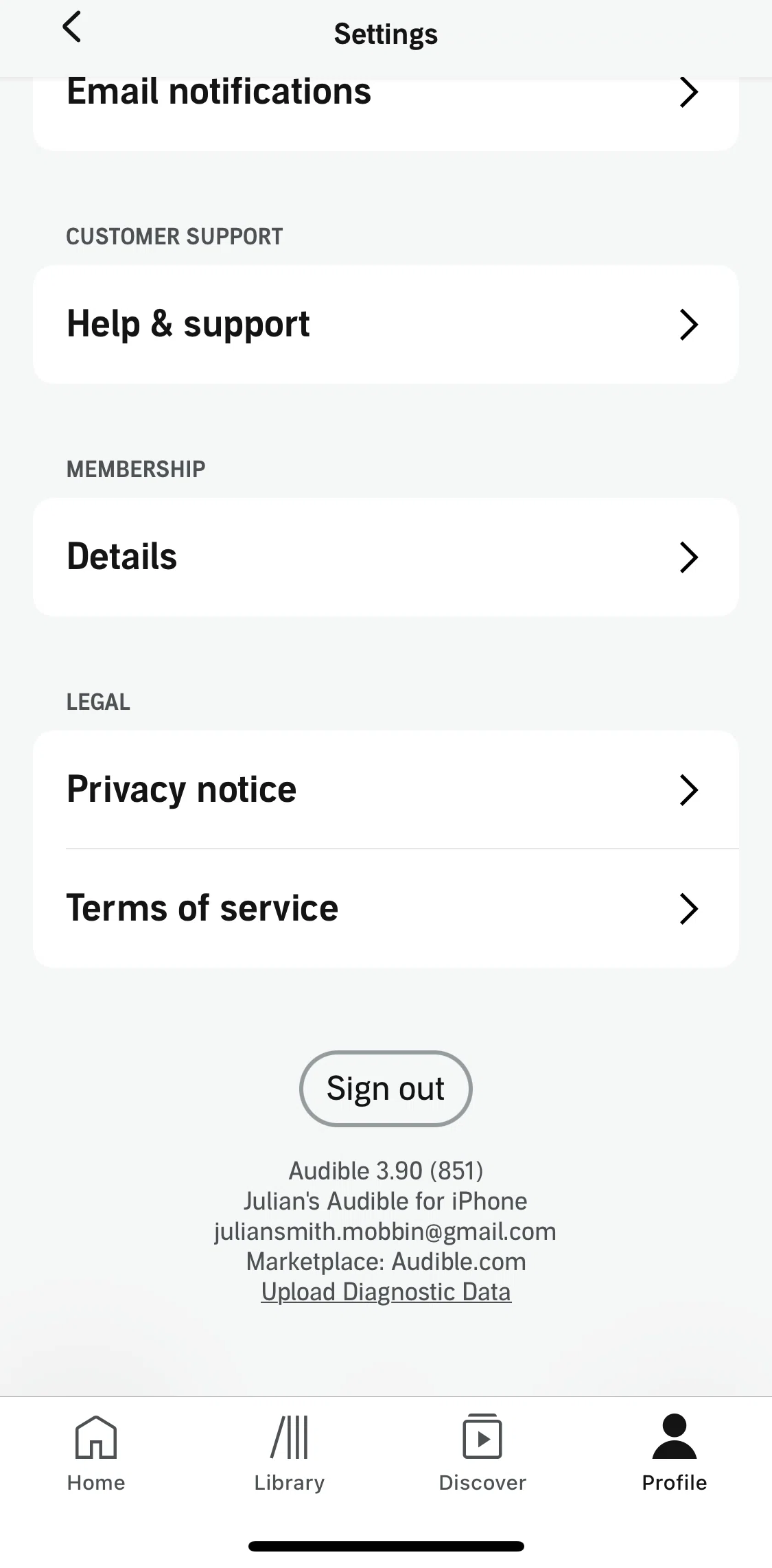 Audible Screen screen in the Membership detail flow