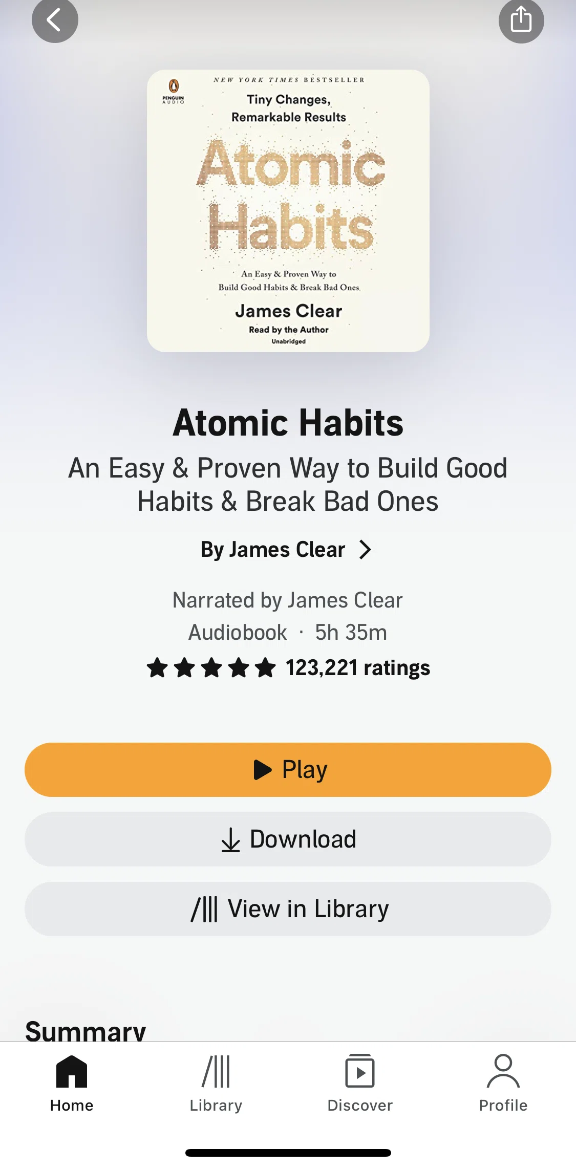 Audible Screen screen in the Playing an audiobook flow