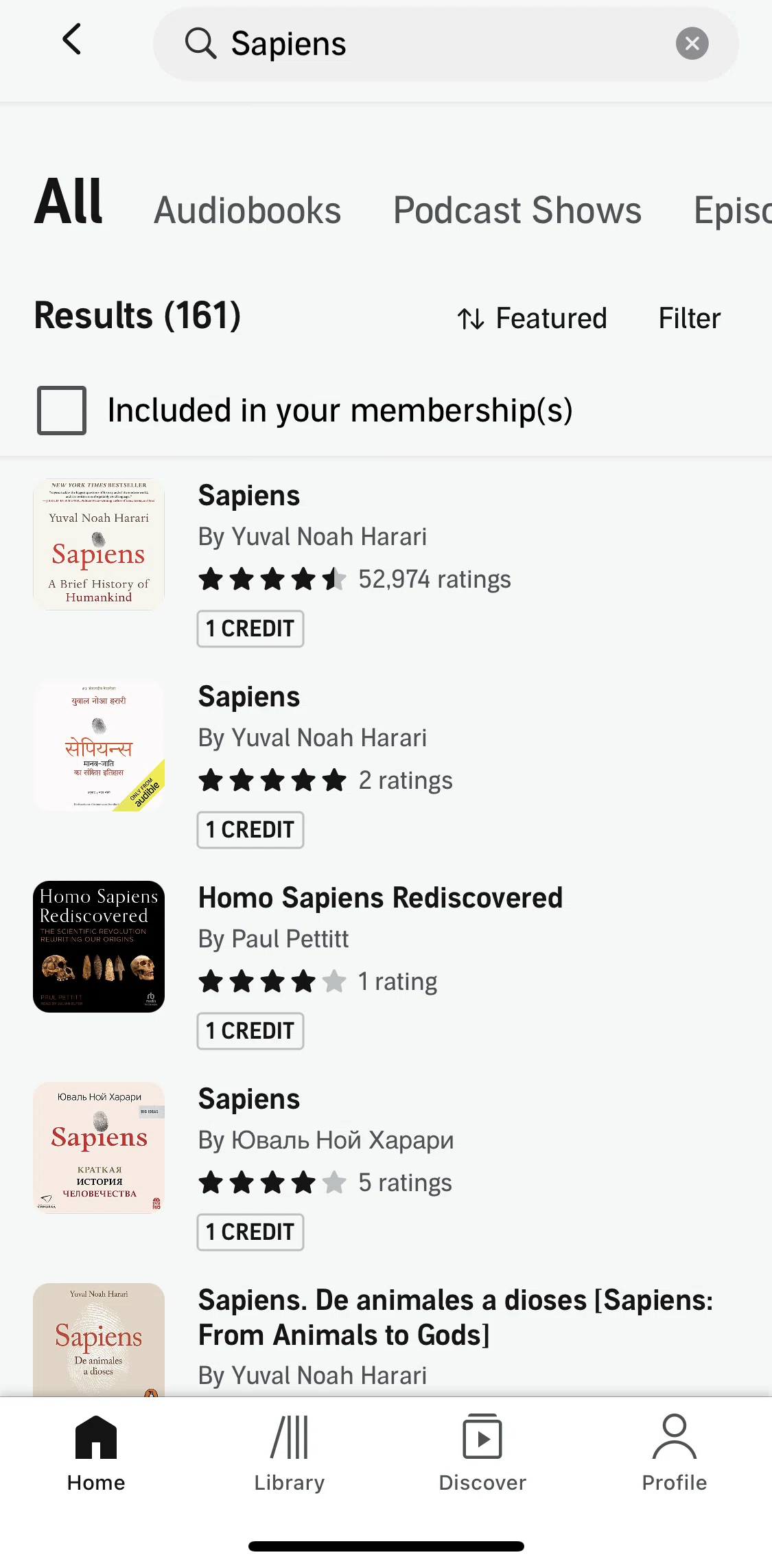 Audible Screen screen in the Sorting and filtering search results flow