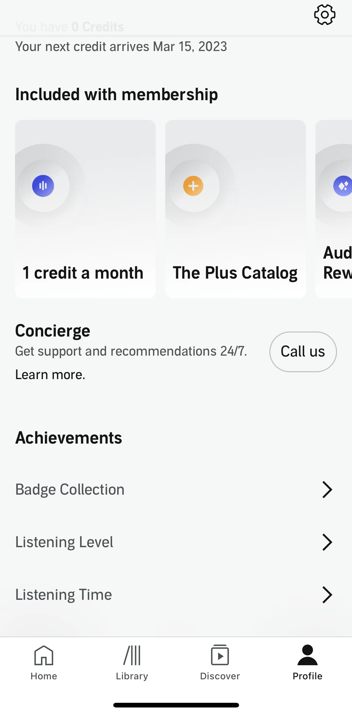 Audible Screen screen in the View membership features flow