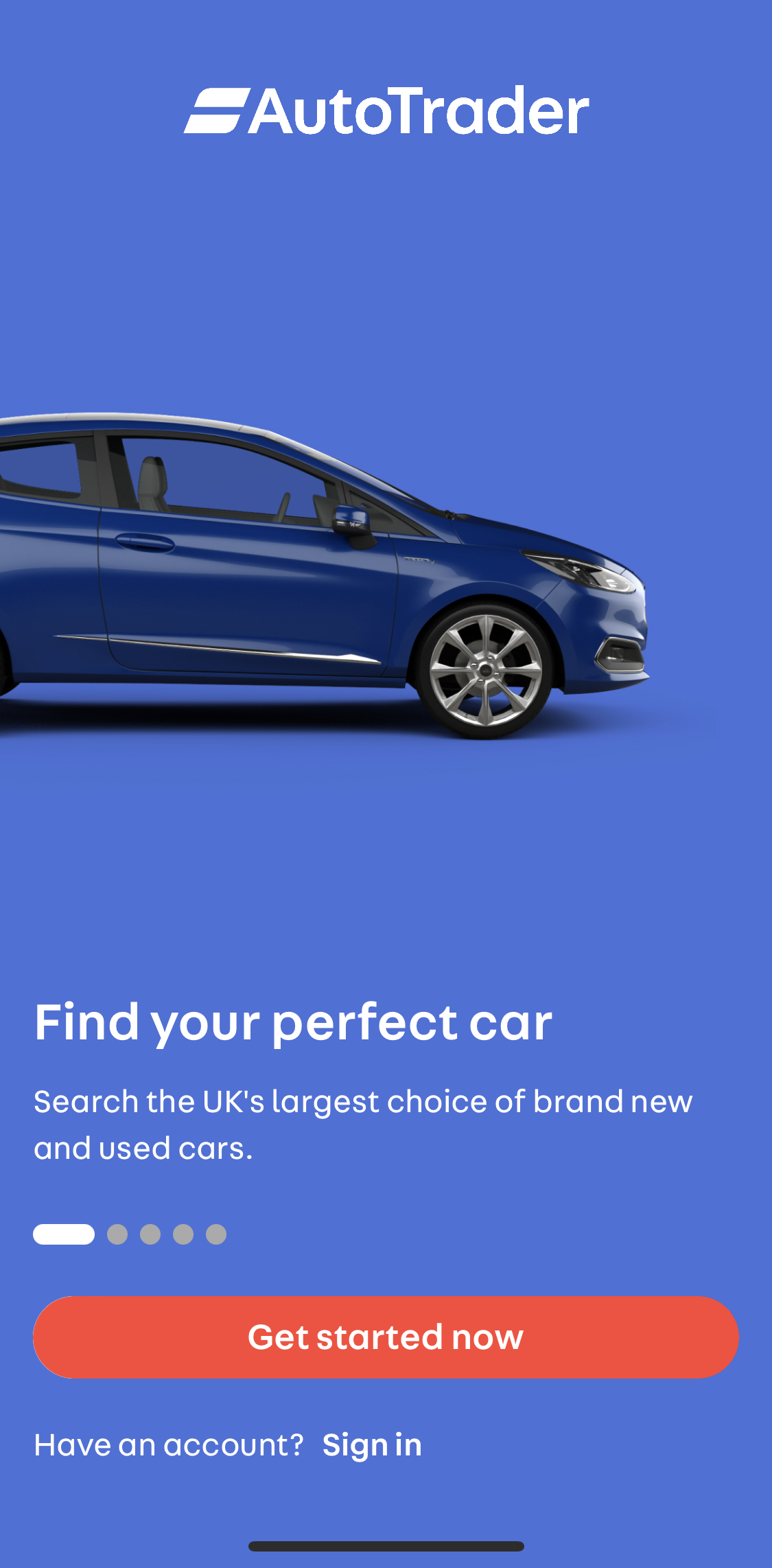 Autotrader Welcome slides screen in the General Browsing flow