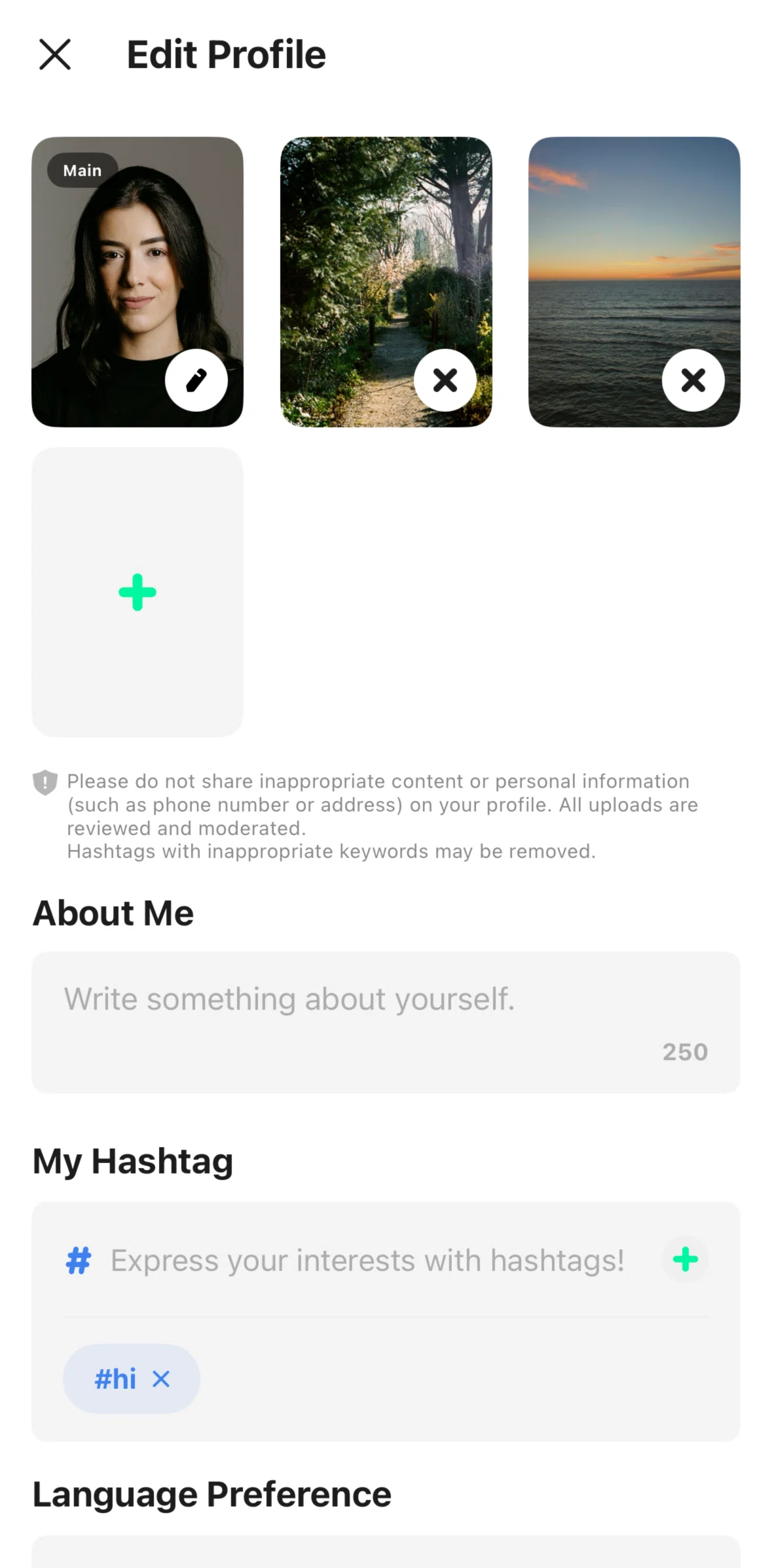 Azar Screen screen in the Adding hashtags flow