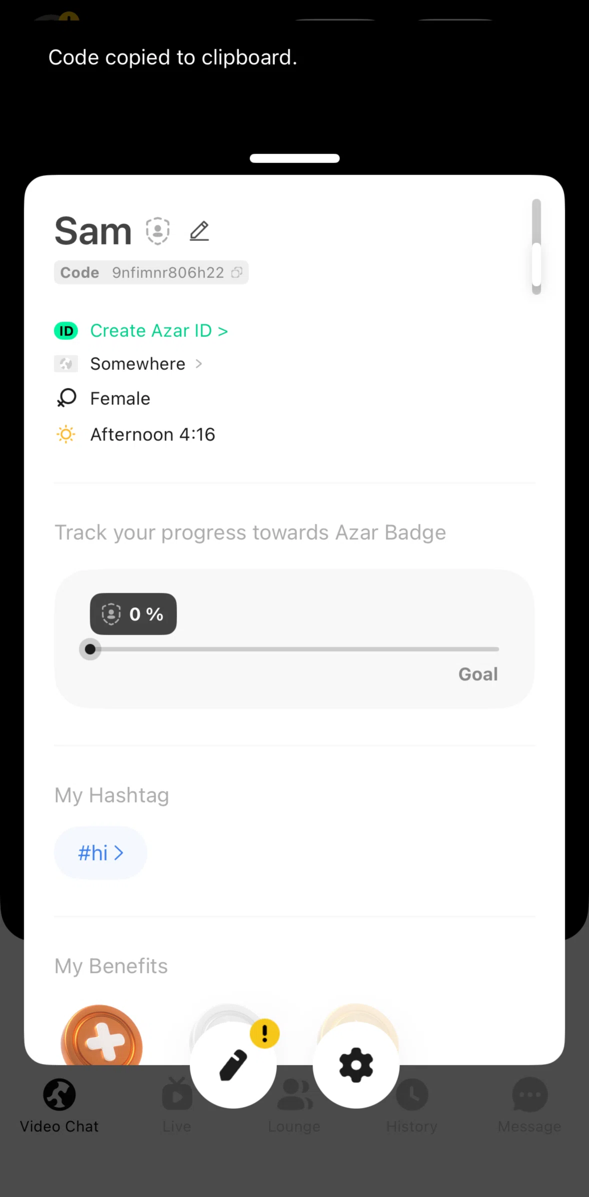 Azar Screen screen in the Creating an Azar ID flow
