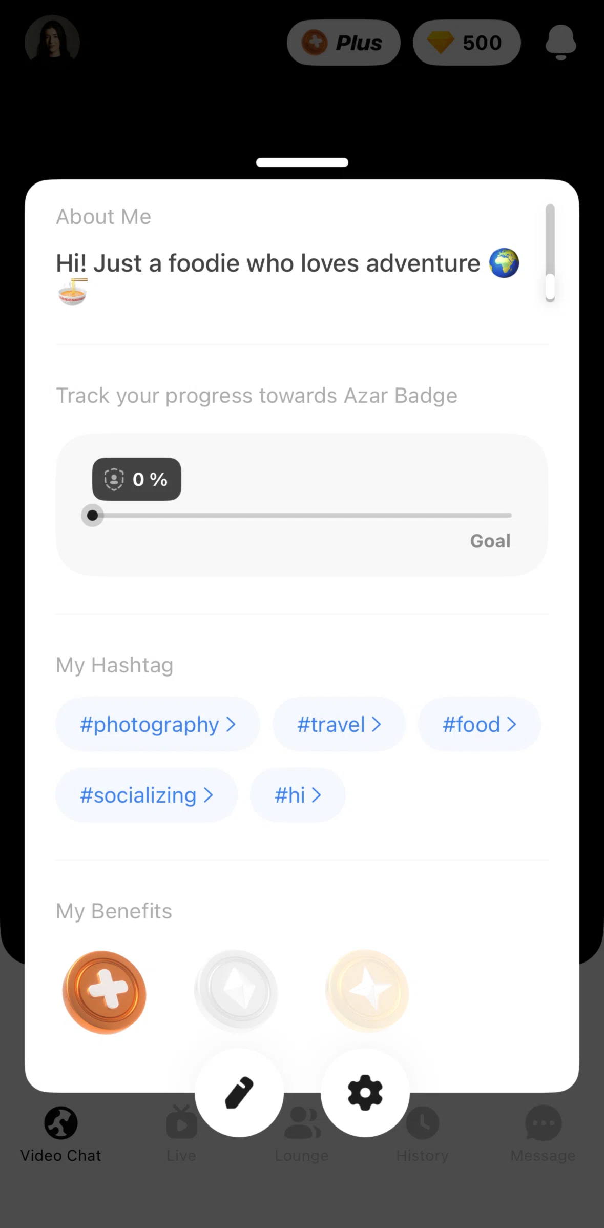 Azar Screen screen in the Hashtag flow