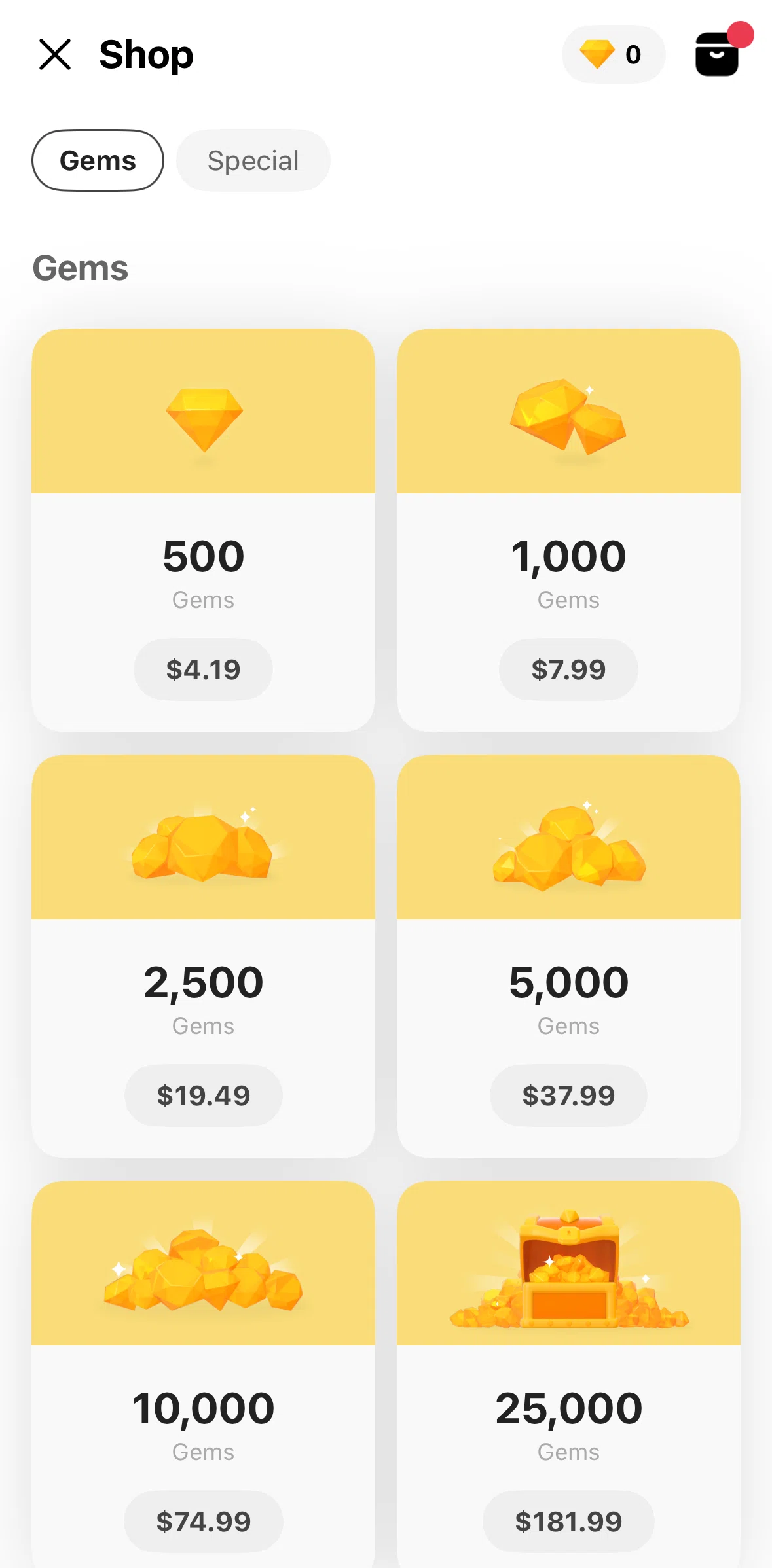 Azar Screen screen in the Purchasing gems flow