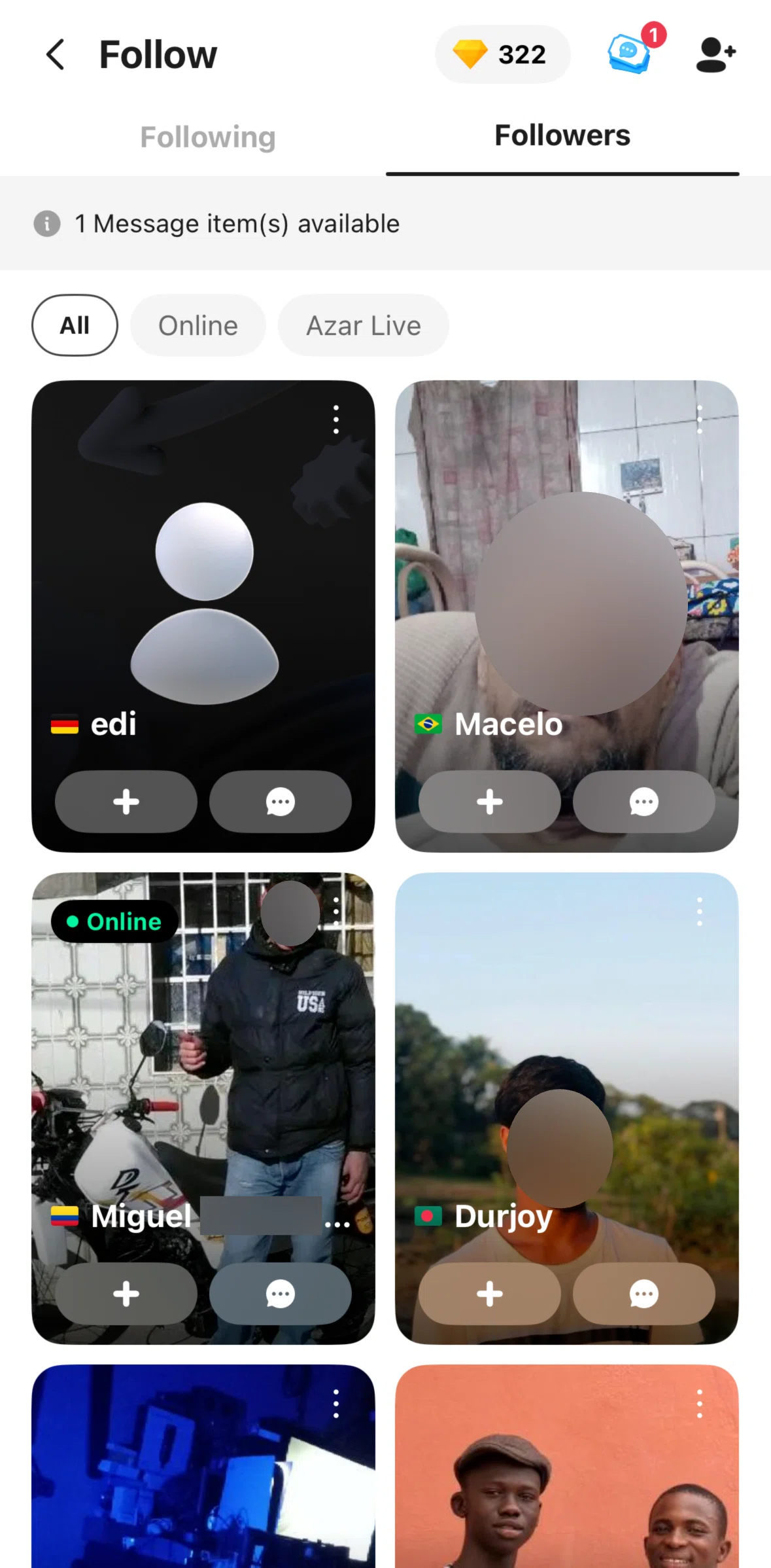 Azar Screen screen in the Searching for a user flow