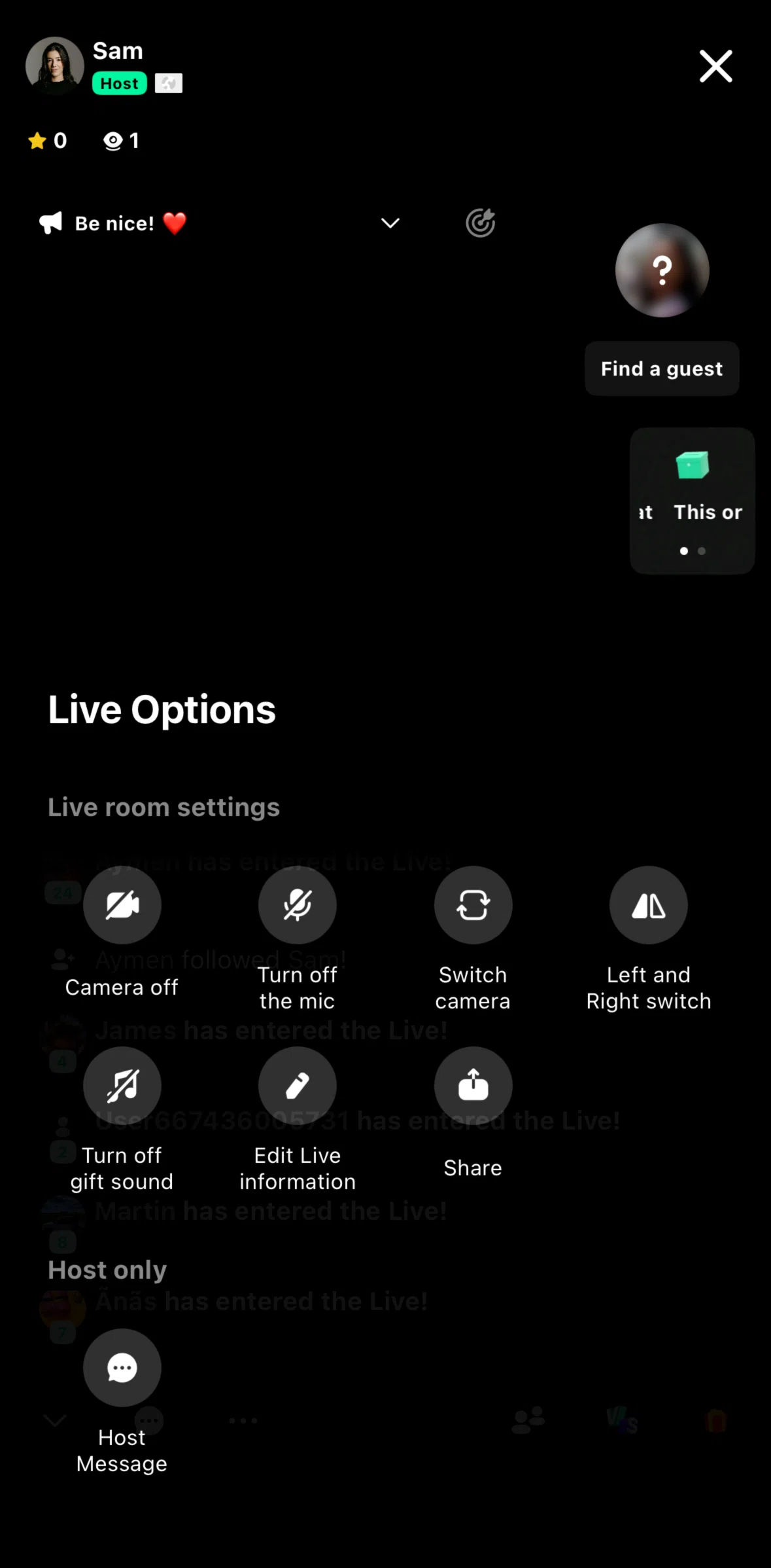Azar Screen screen in the Sending a message to followers flow