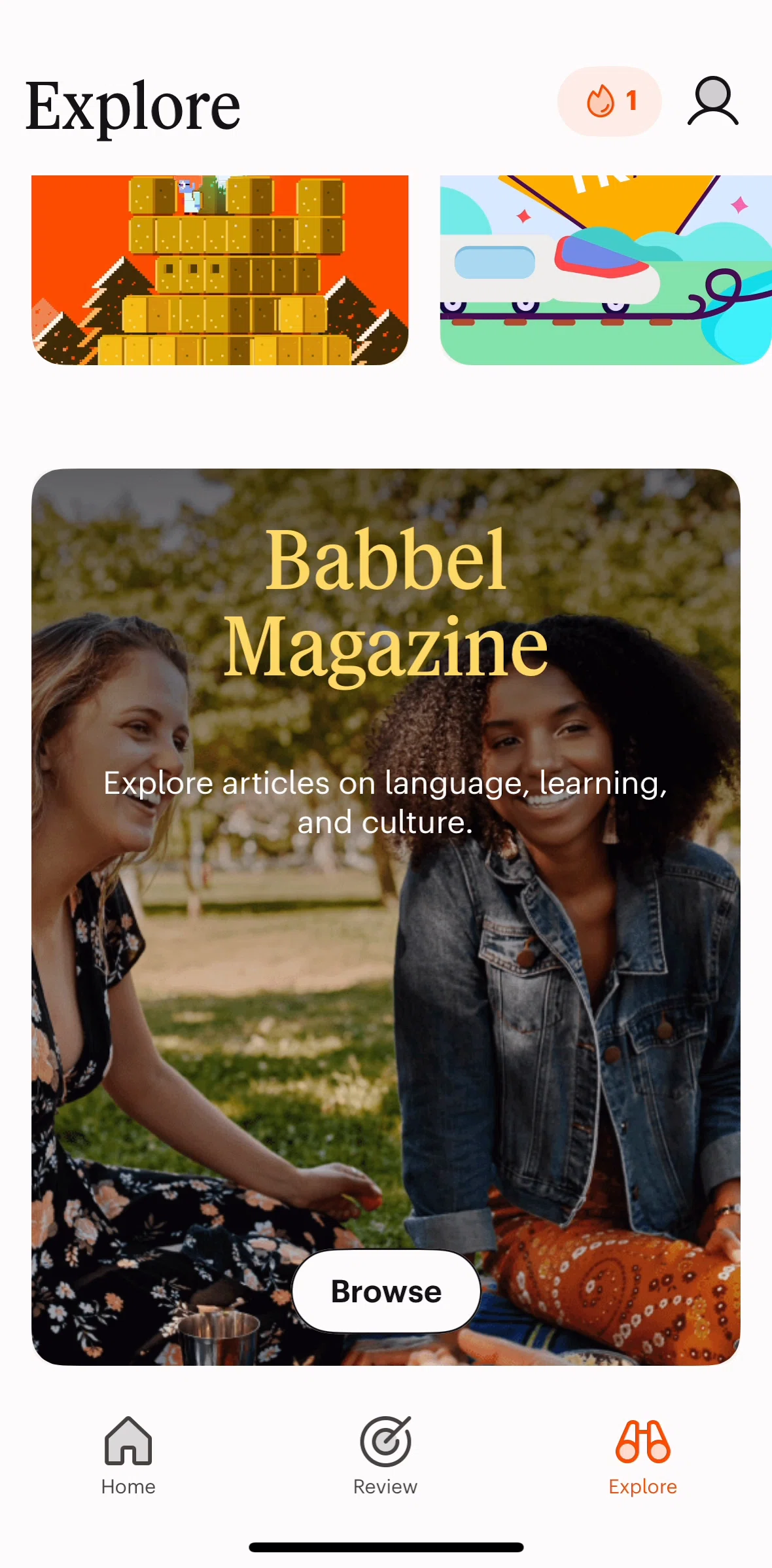 Babbel Screen screen in the Babbel magazine flow