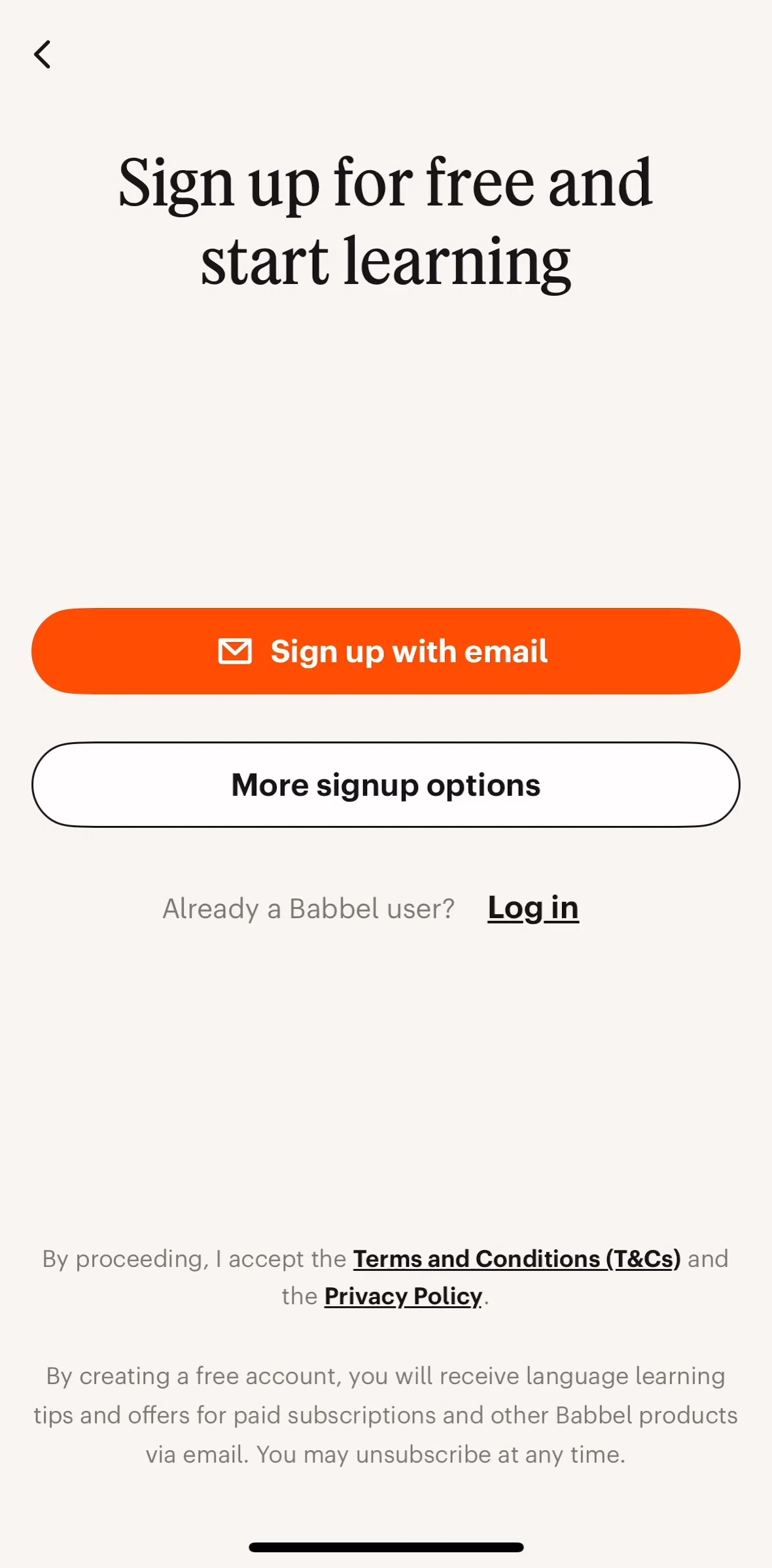 Babbel Screen screen in the Creating an account flow