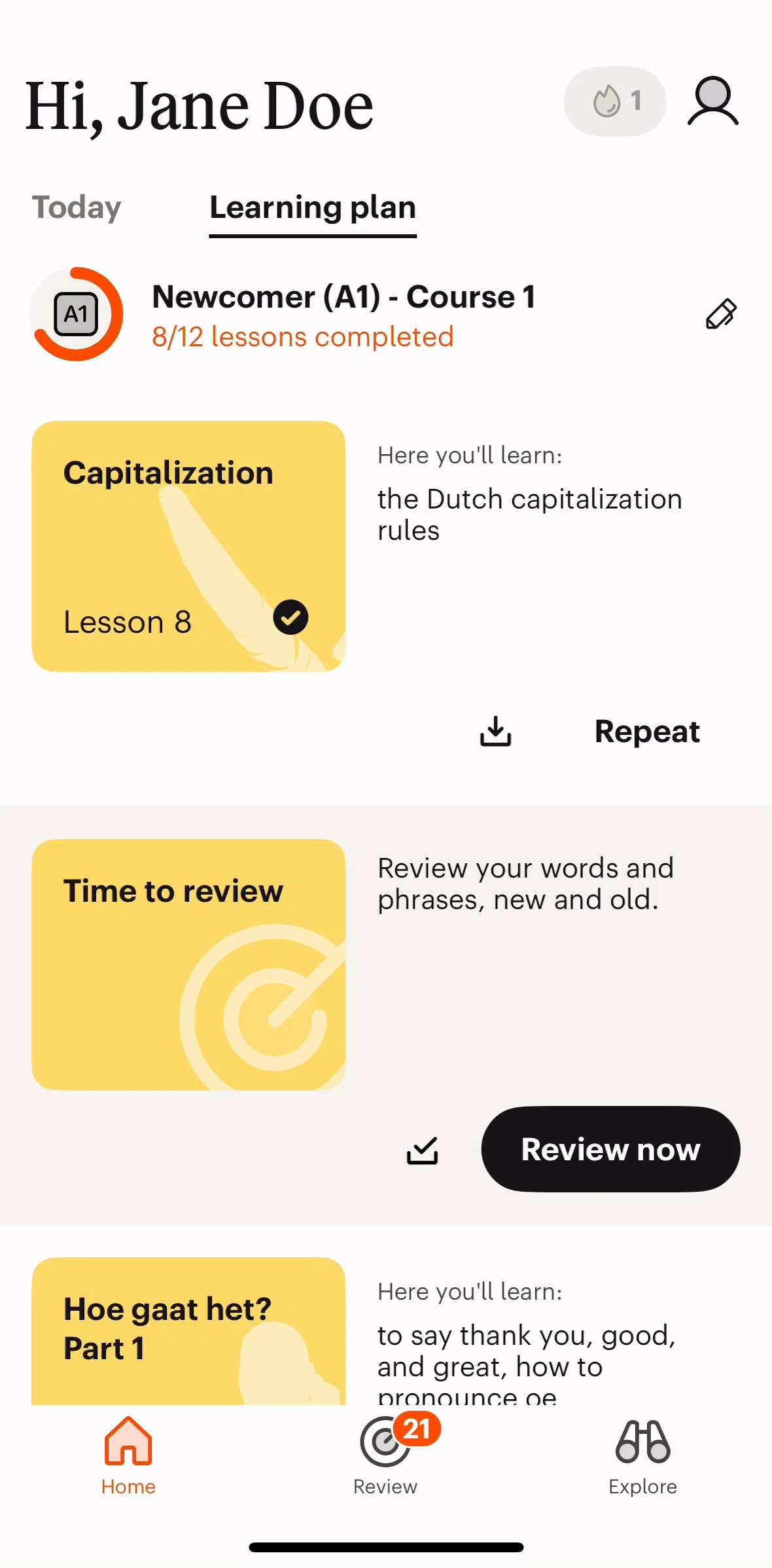 Babbel Screen screen in the Downloading a lesson flow