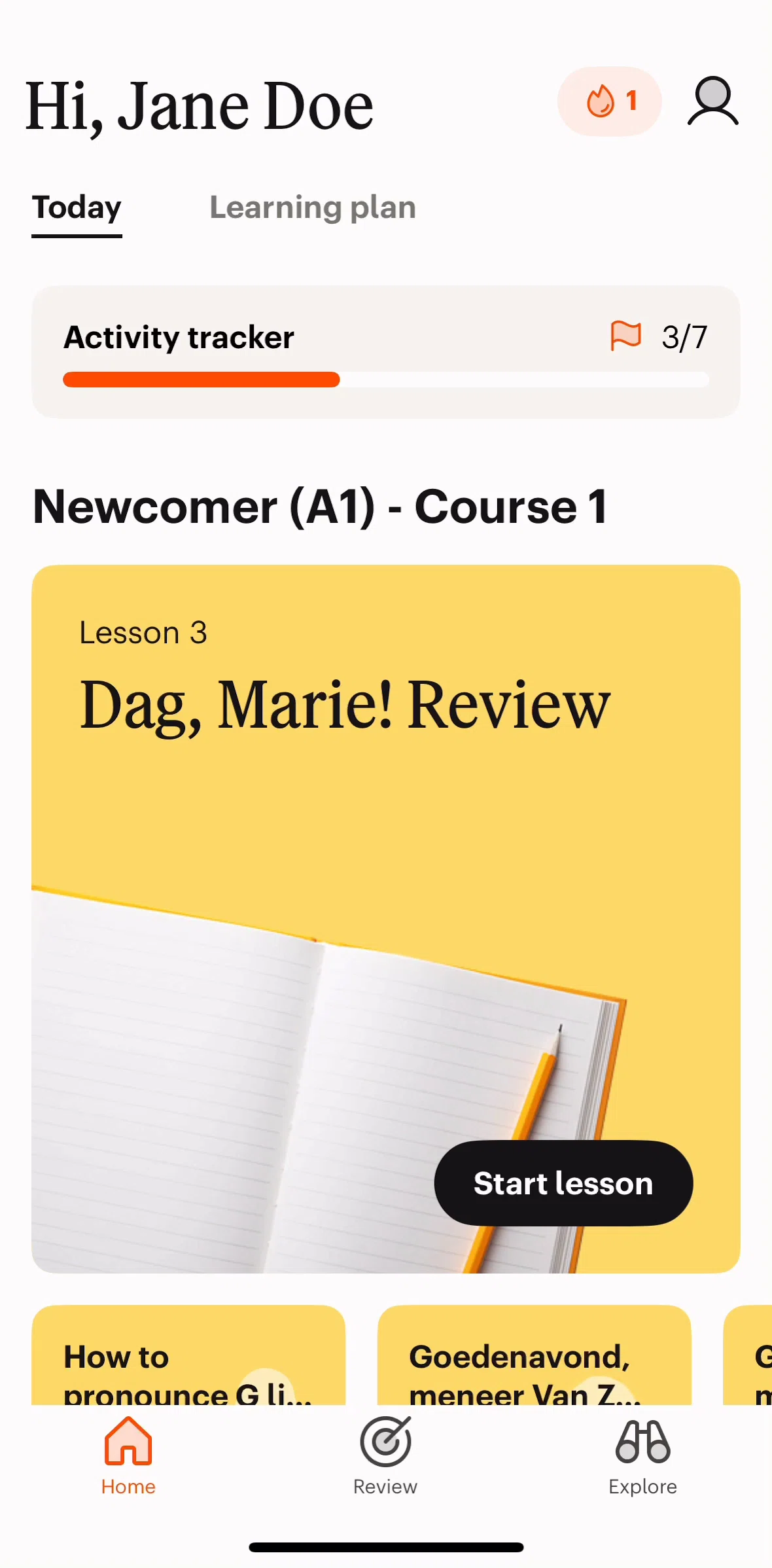 Babbel Screen screen in the My profile flow