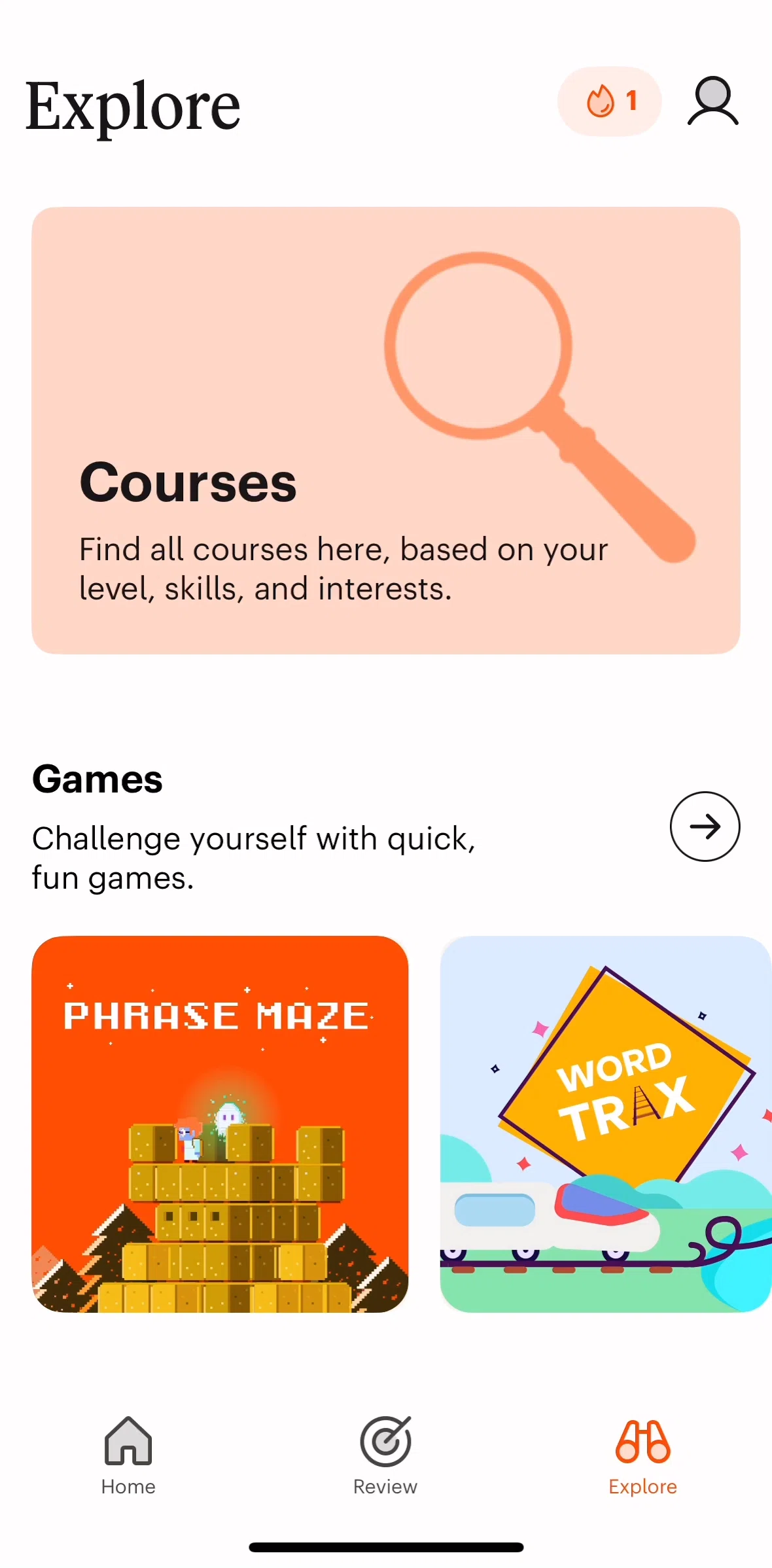 Babbel Screen screen in the Playing a game flow