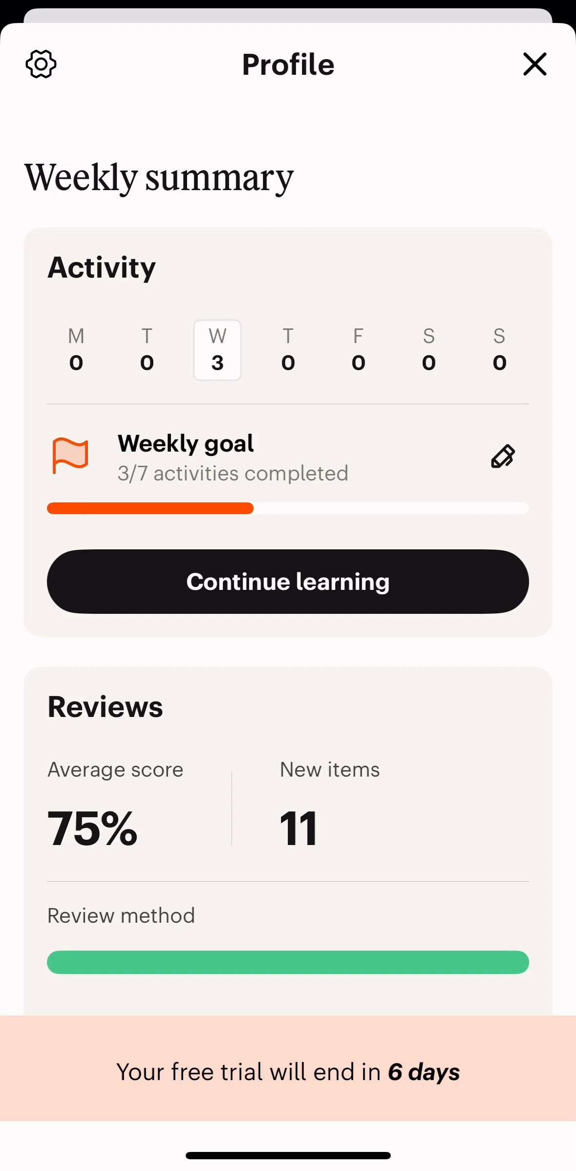 Babbel Screen screen in the Settings flow