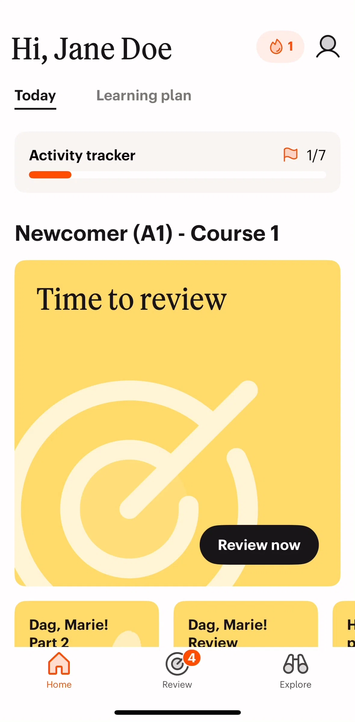 Babbel Screen screen in the View streak flow