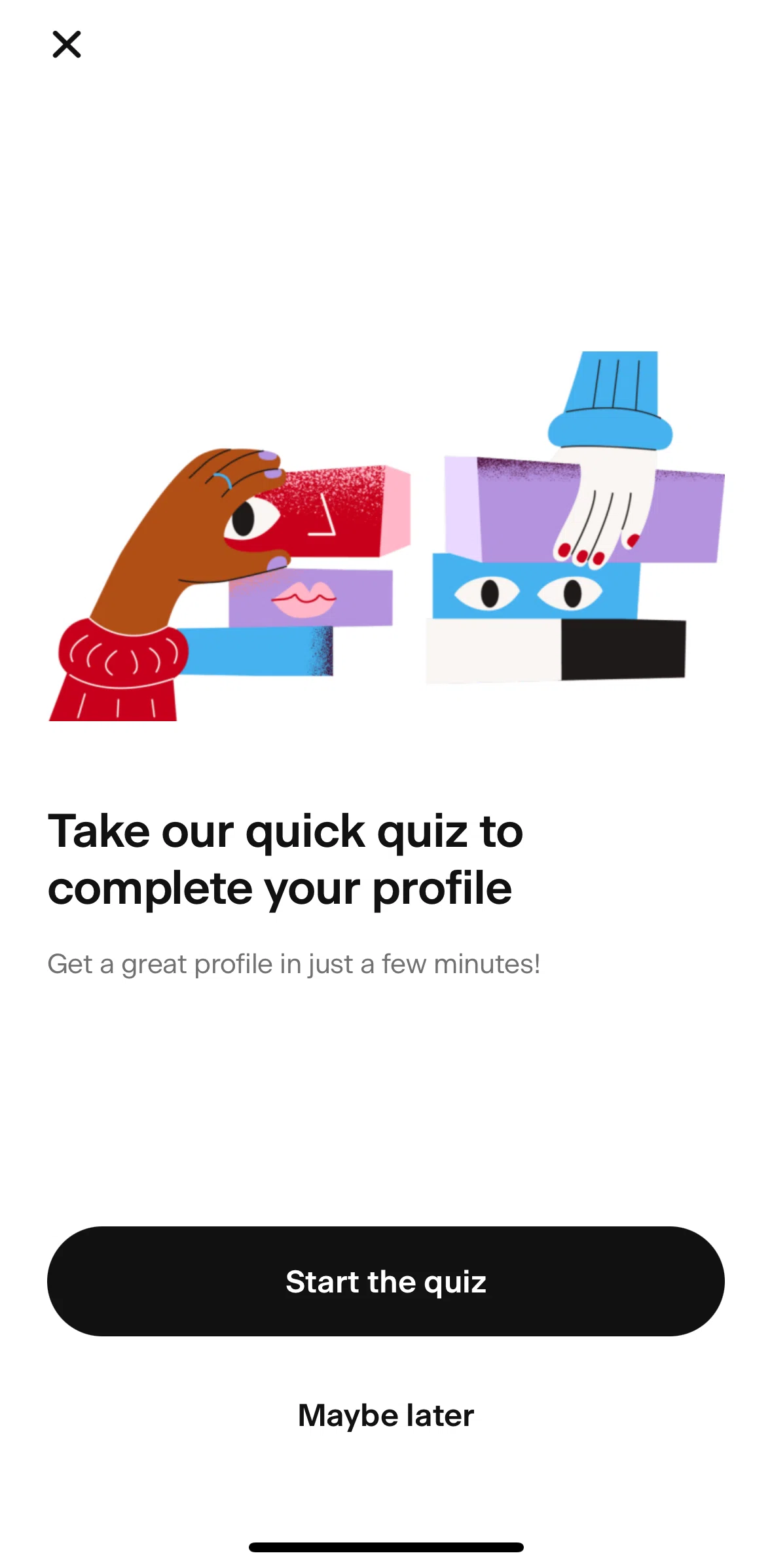 Badoo Screen screen in the Completing profile quiz flow