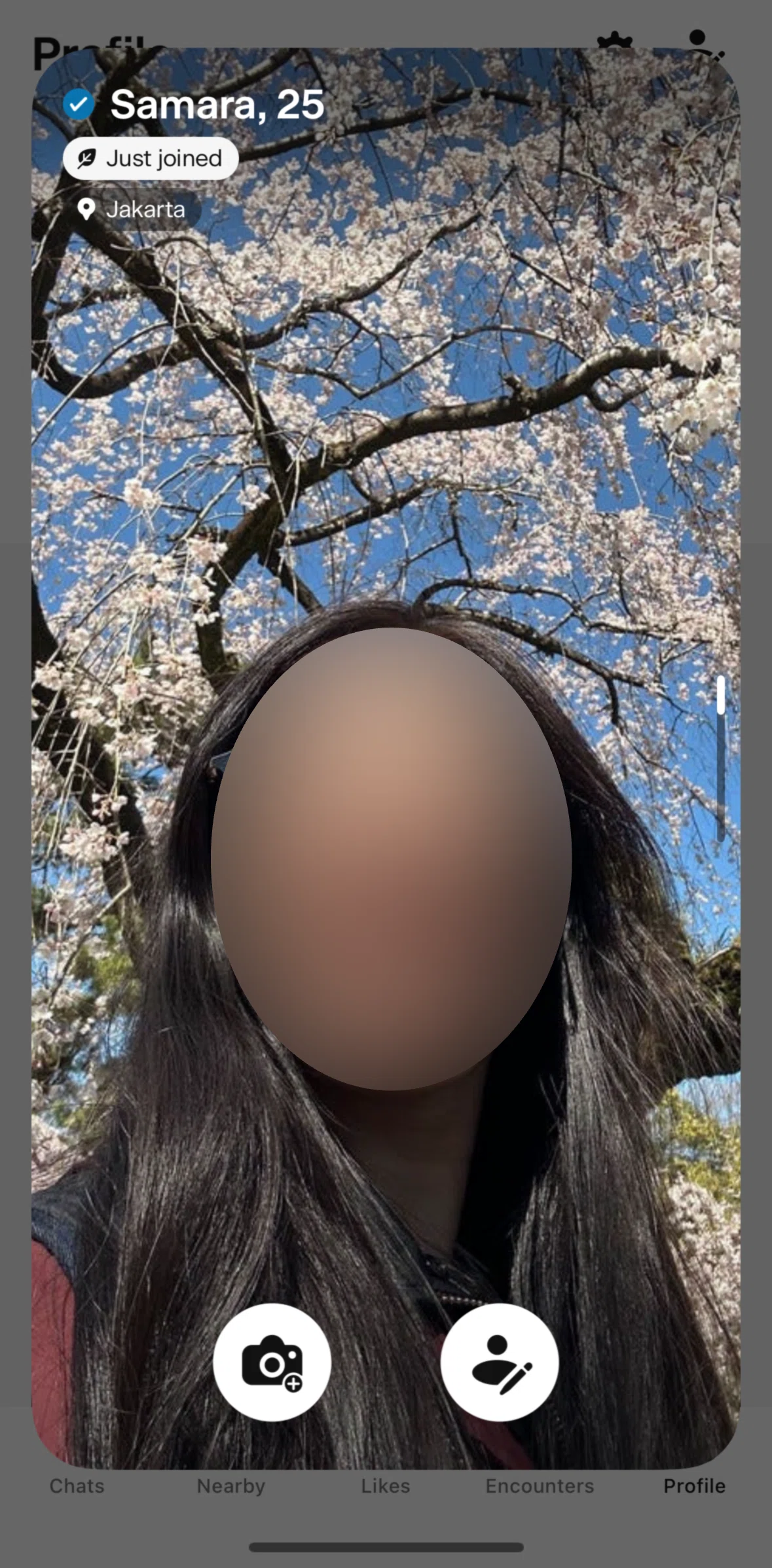 Badoo Screen screen in the Editing profile flow