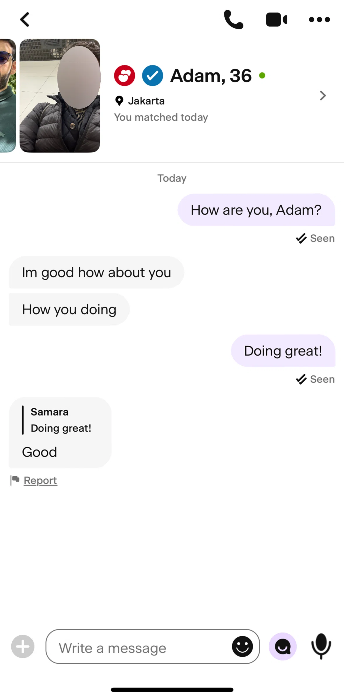 Badoo Screen screen in the Liking a message flow