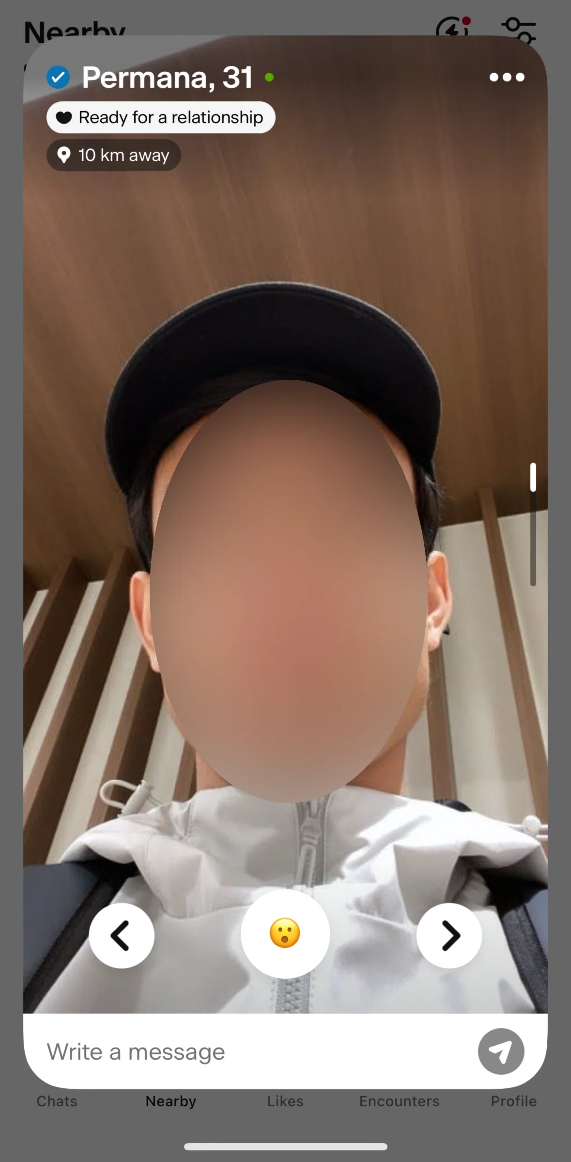 Badoo Screen screen in the Sending a reaction flow
