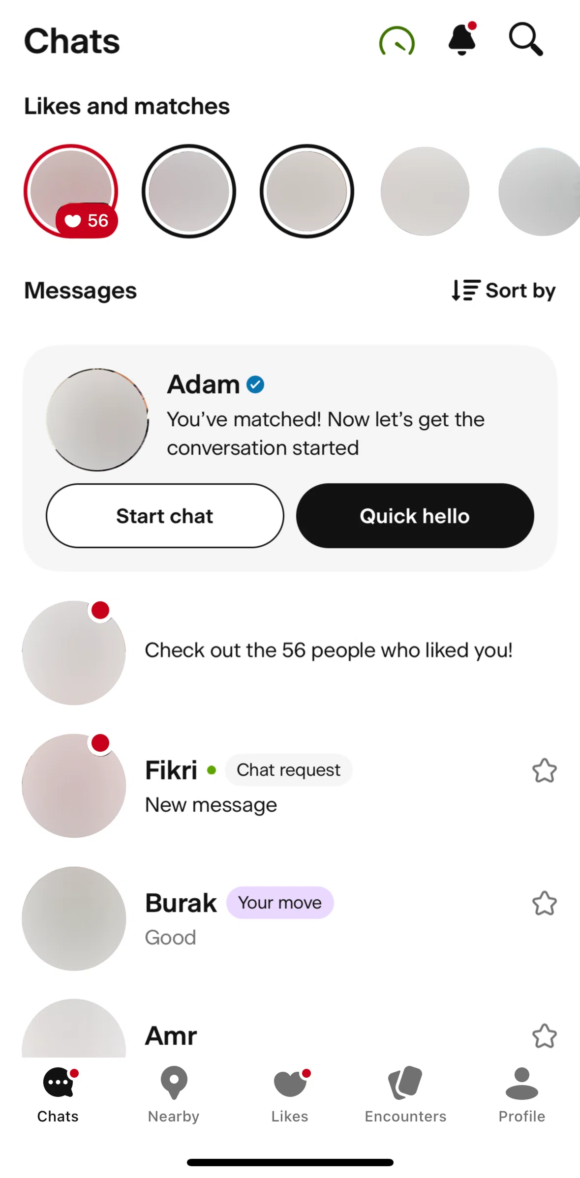 Badoo Screen screen in the Starting a chat flow