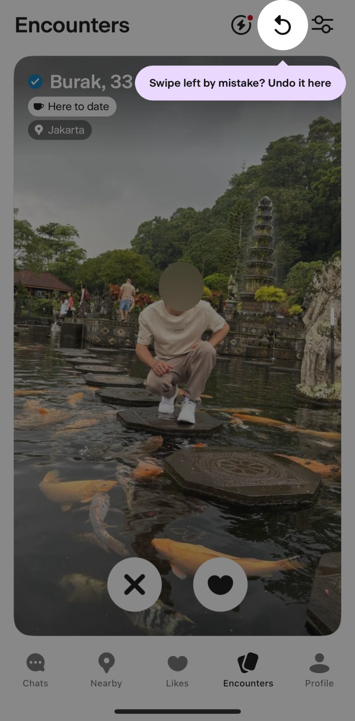 Badoo Screen screen in the Undoing a swipe flow