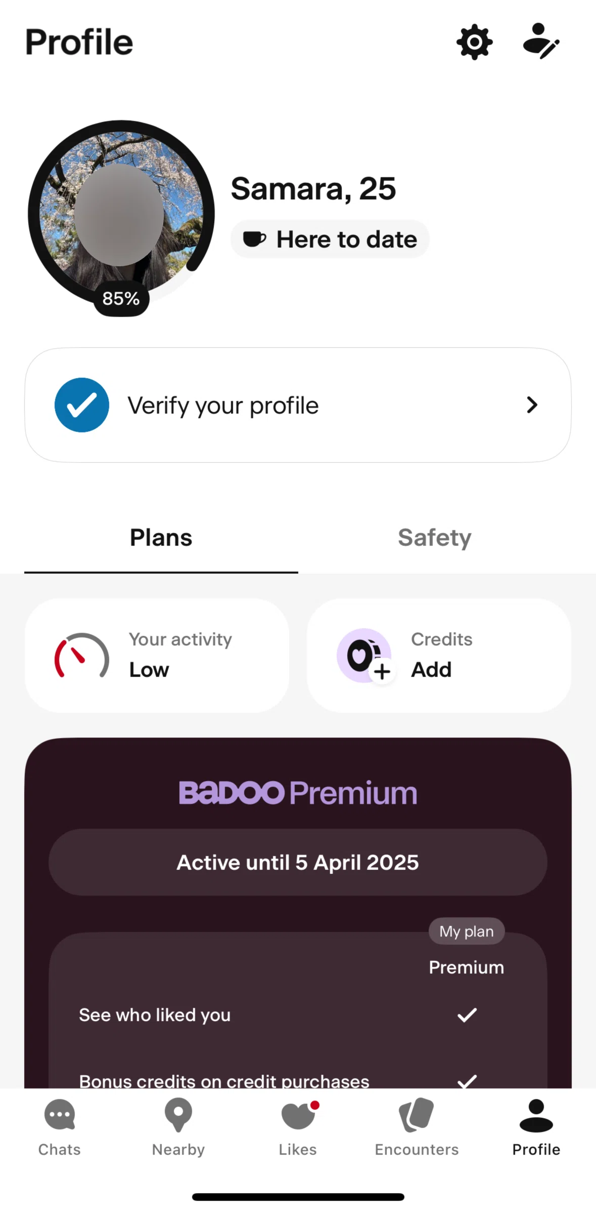 Badoo Screen screen in the Verifying profile flow