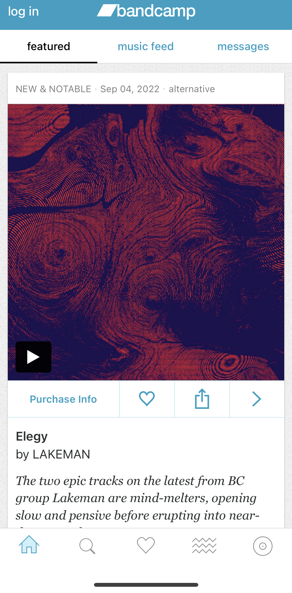 Bandcamp Home screen in the General Browsing flow