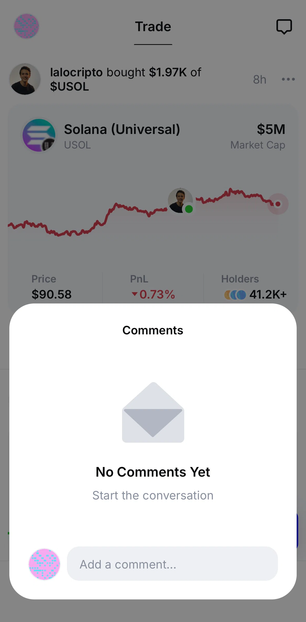 Base Screen screen in the Commenting on a post flow