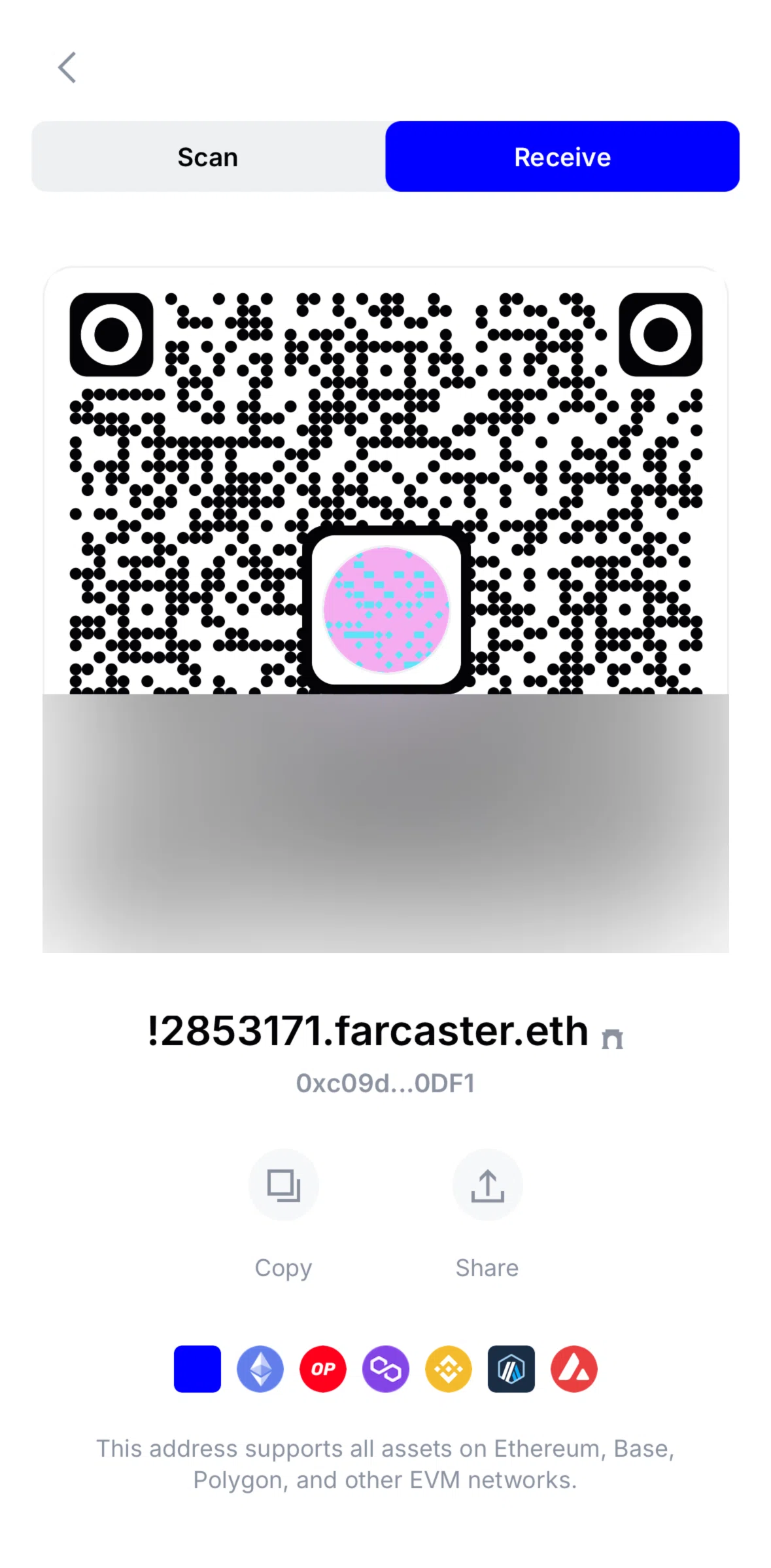 Base Screen screen in the Copying wallet address flow