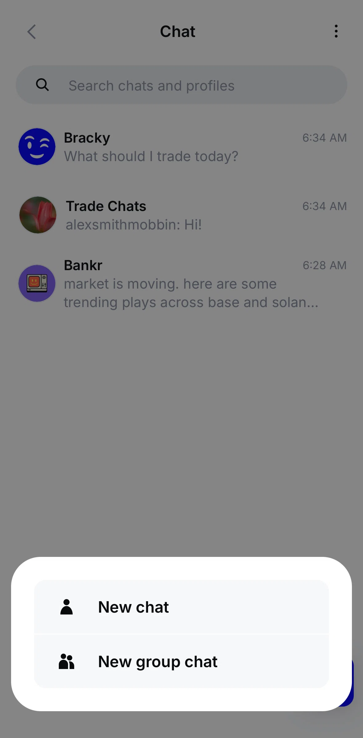 Base Screen screen in the Creating a group chat flow