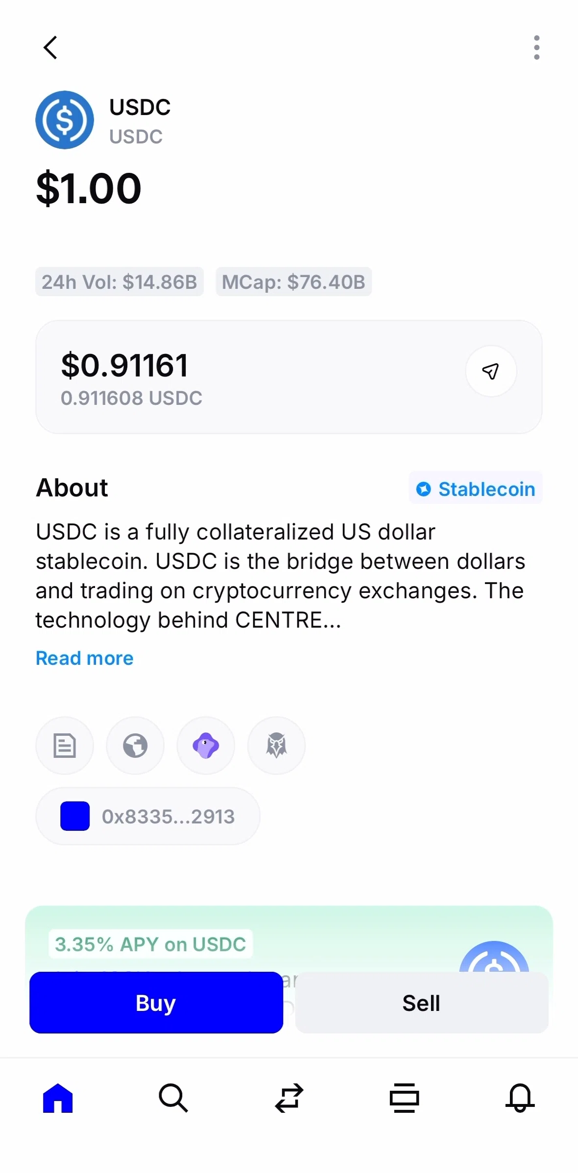 Base Screen screen in the Hiding a coin flow