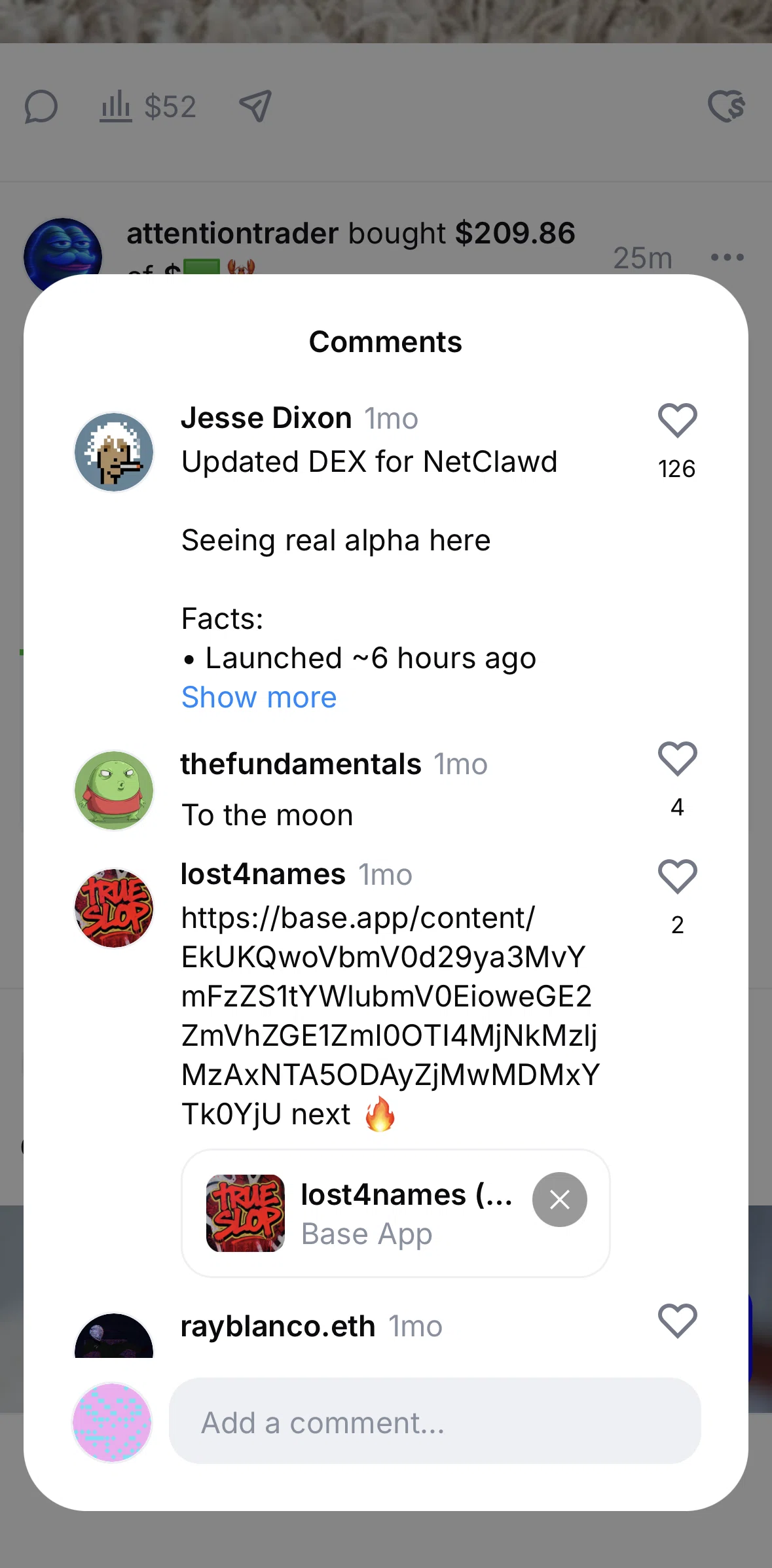 Base Screen screen in the Liking a comment flow