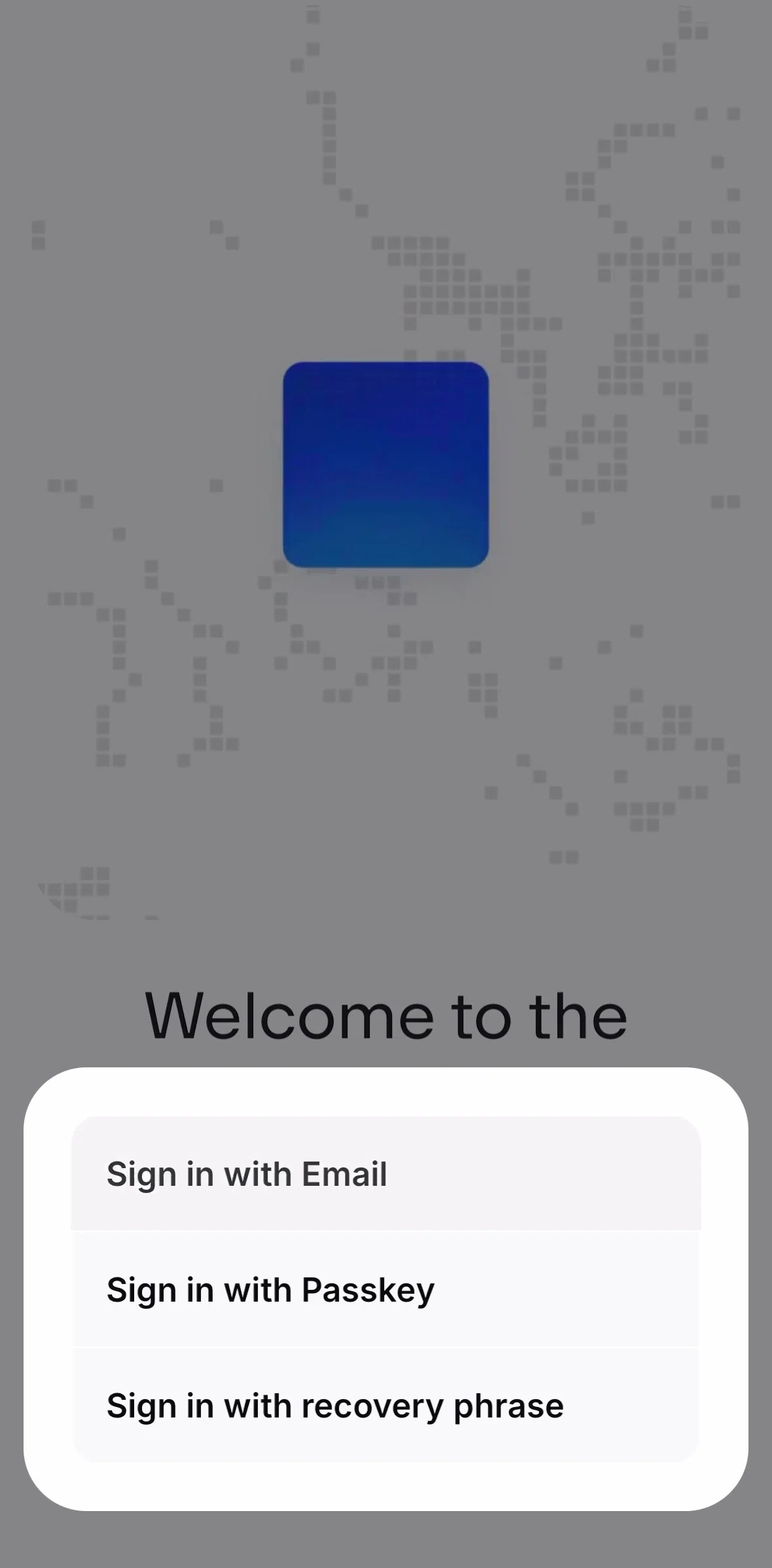 Base Screen screen in the Log in (recovery phrase) flow
