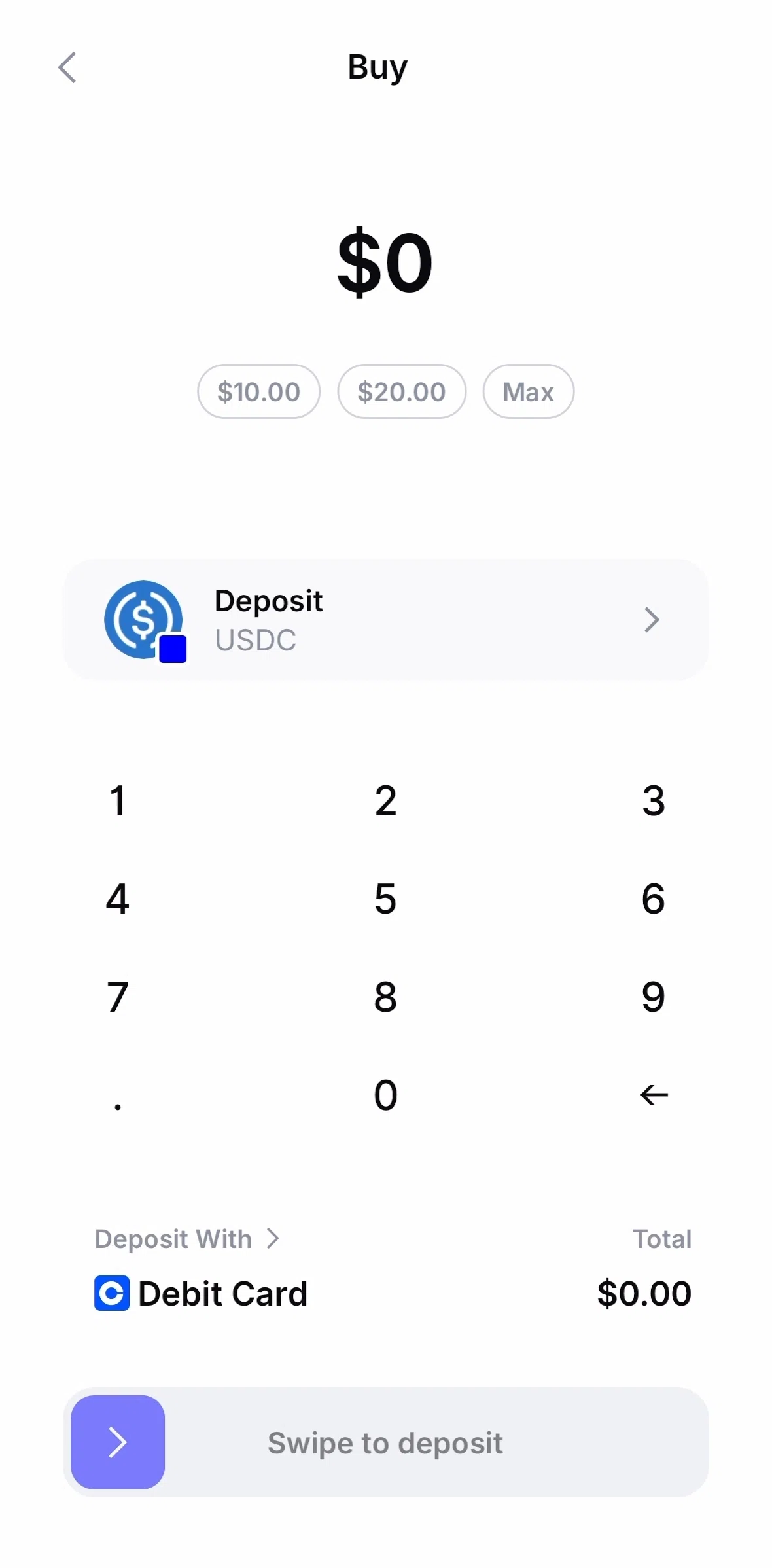 Base Screen screen in the Selecting a coin flow