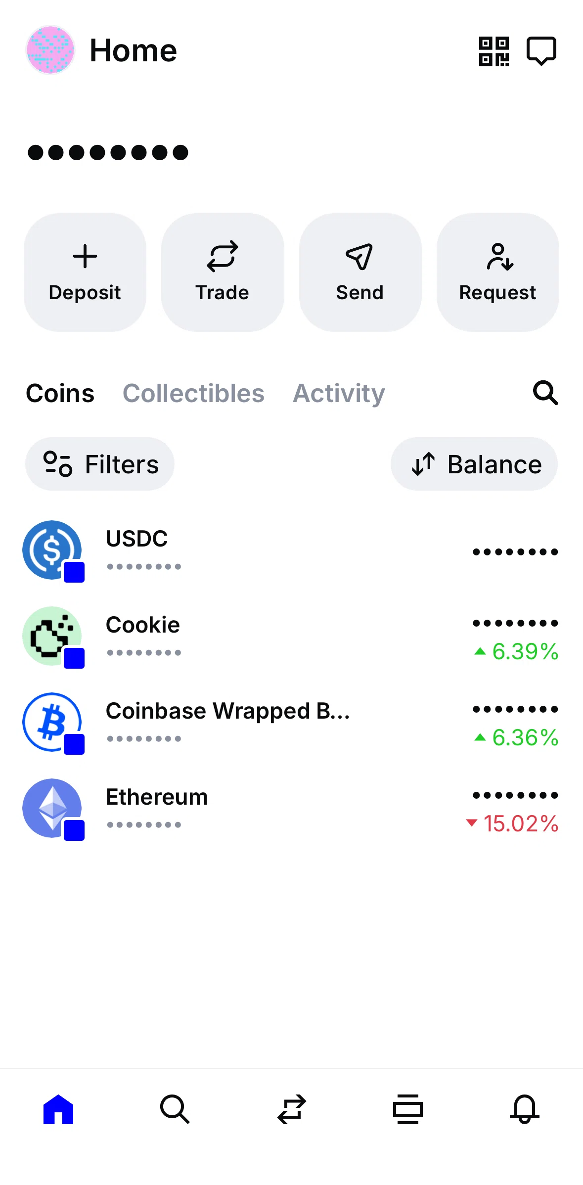 Base Screen screen in the Showing balance flow
