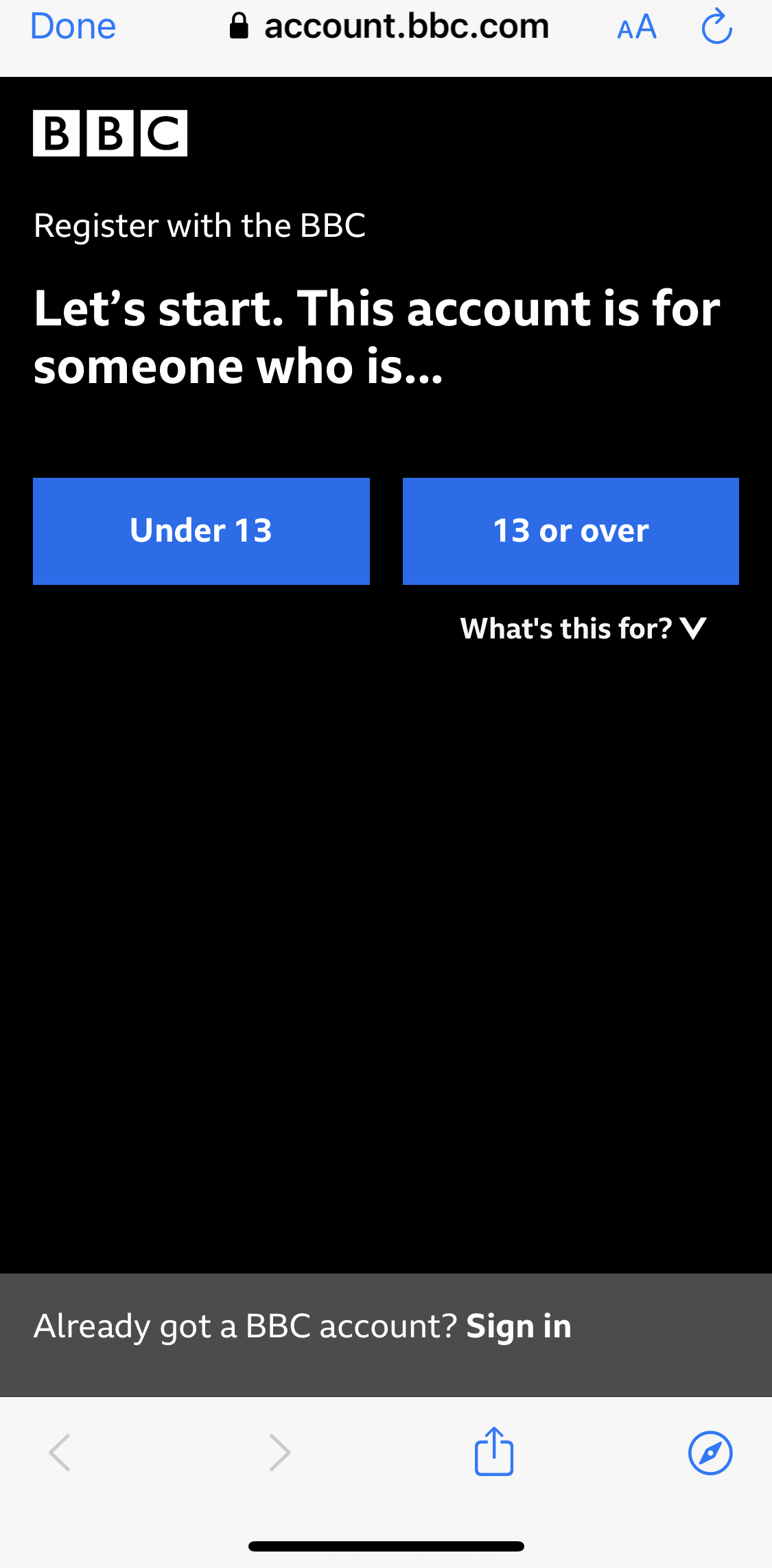 Bbc Iplayer Select age screen in the General Browsing flow