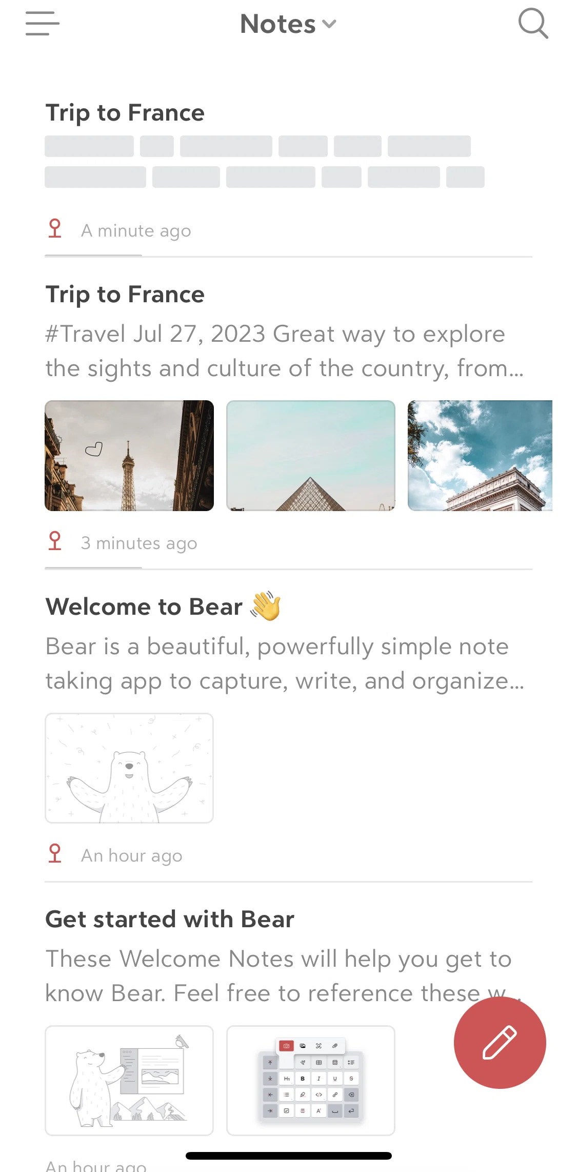 Bear Screen screen in the Unlocking a note flow
