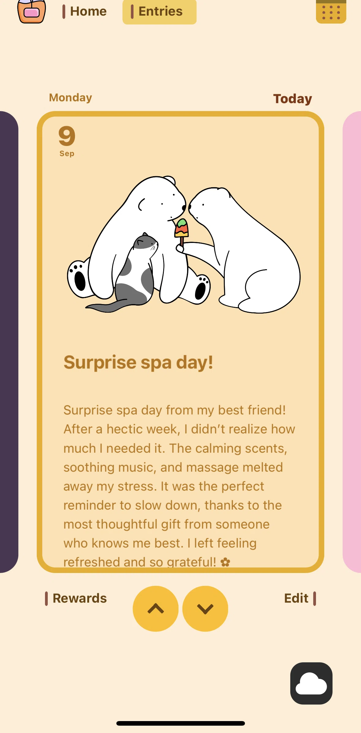 Bears Gratitude Screen screen in the Adding a reward flow