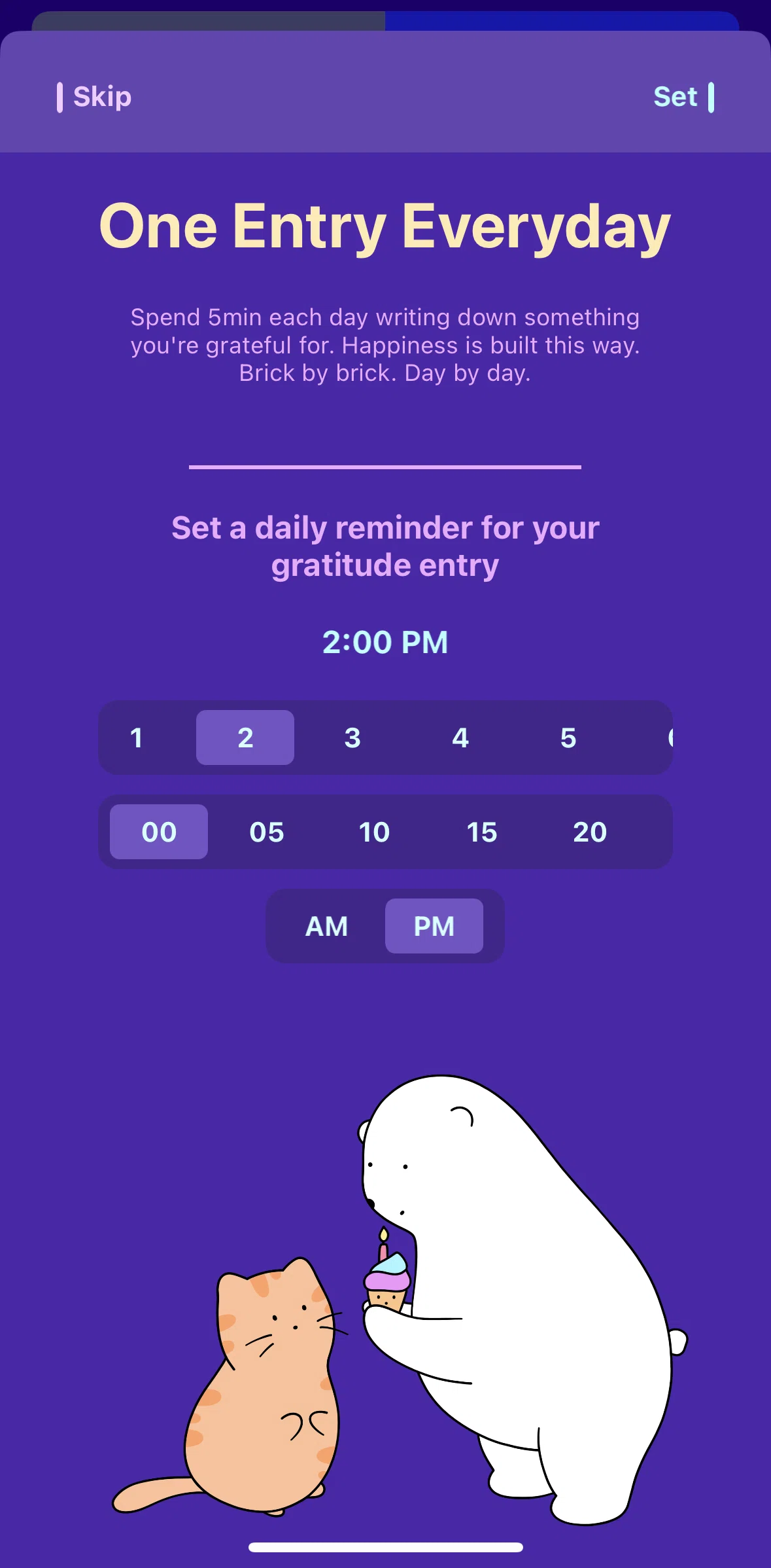 Bears Gratitude Screen screen in the Onboarding flow